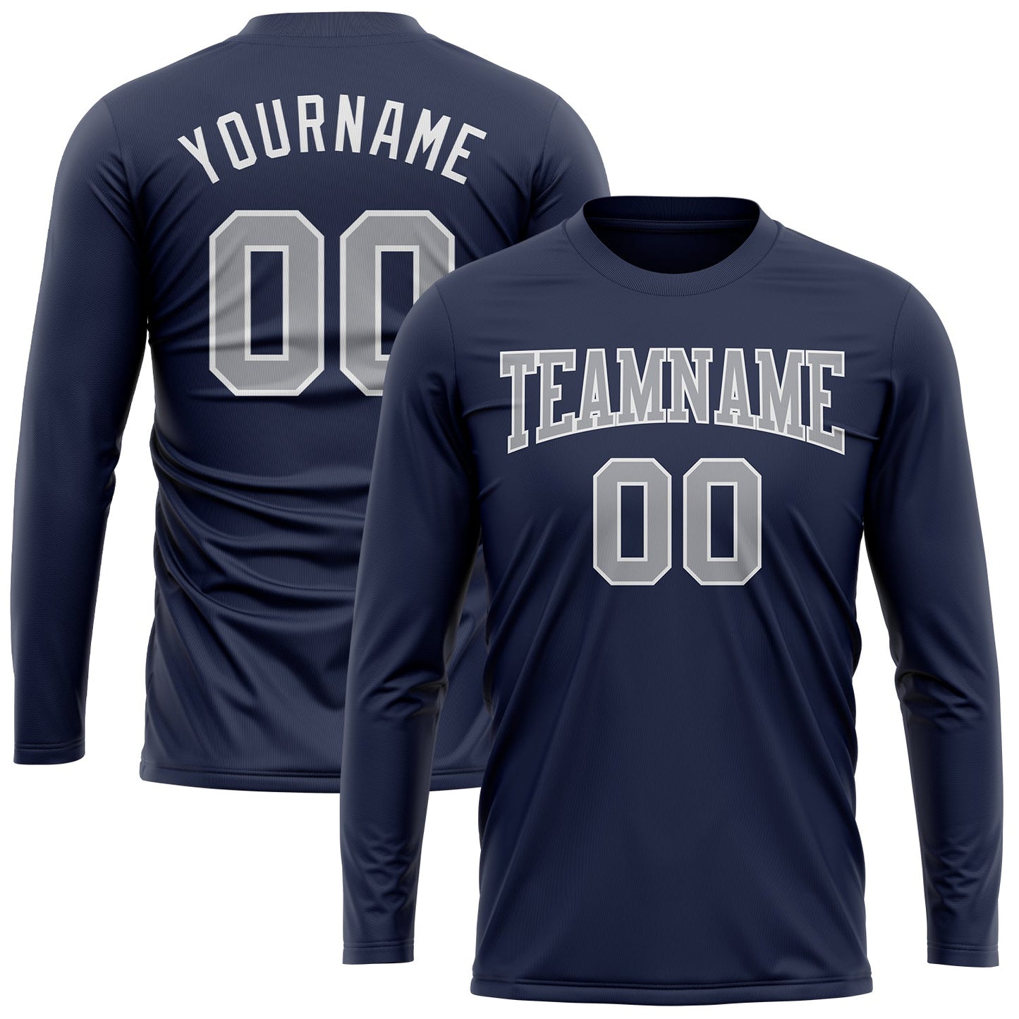 Custom Navy Gray-White Long Sleeve Performance Salute To Service T-Shirt view 2