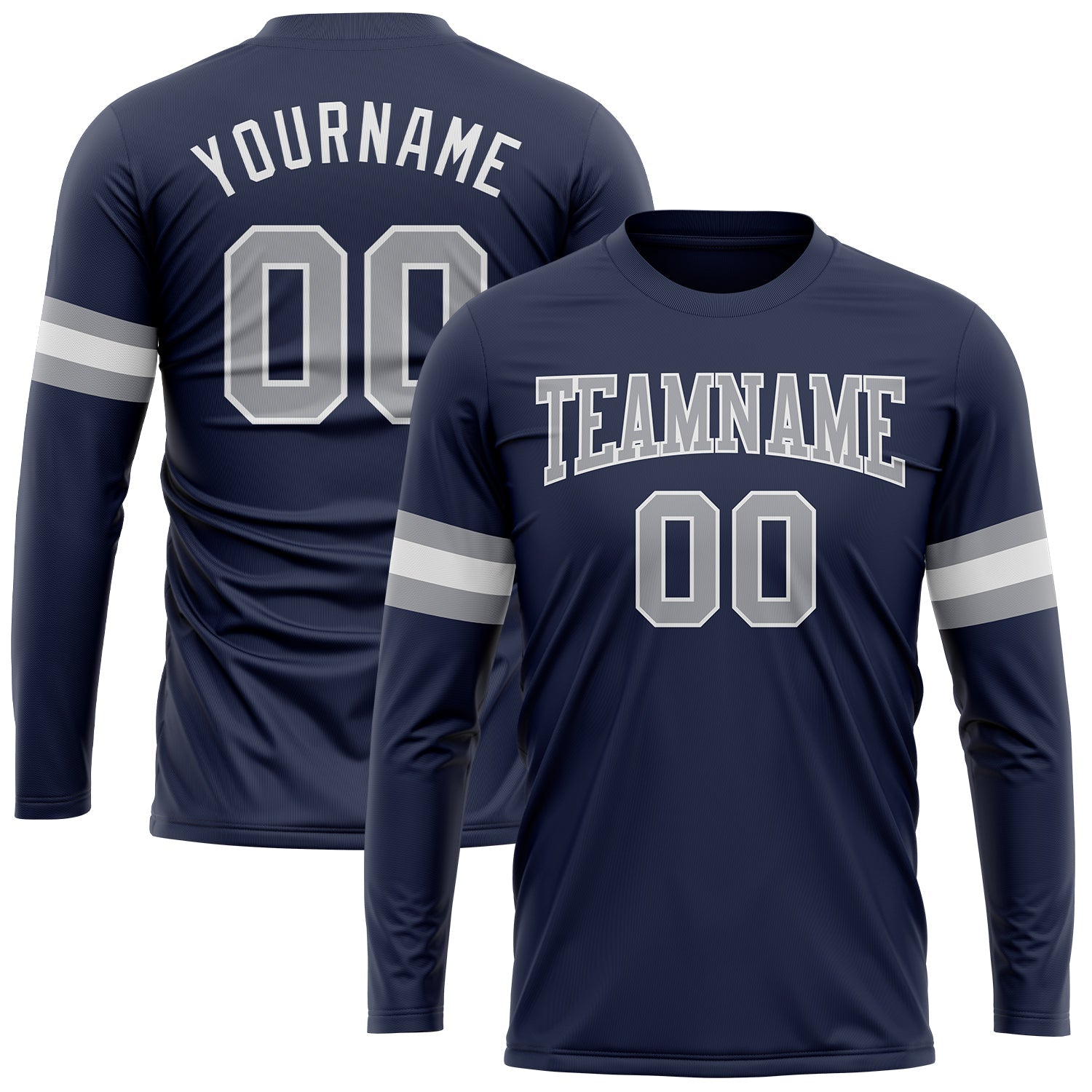 Custom Navy Gray-White Long Sleeve Performance Salute To Service T-Shirt - Main View