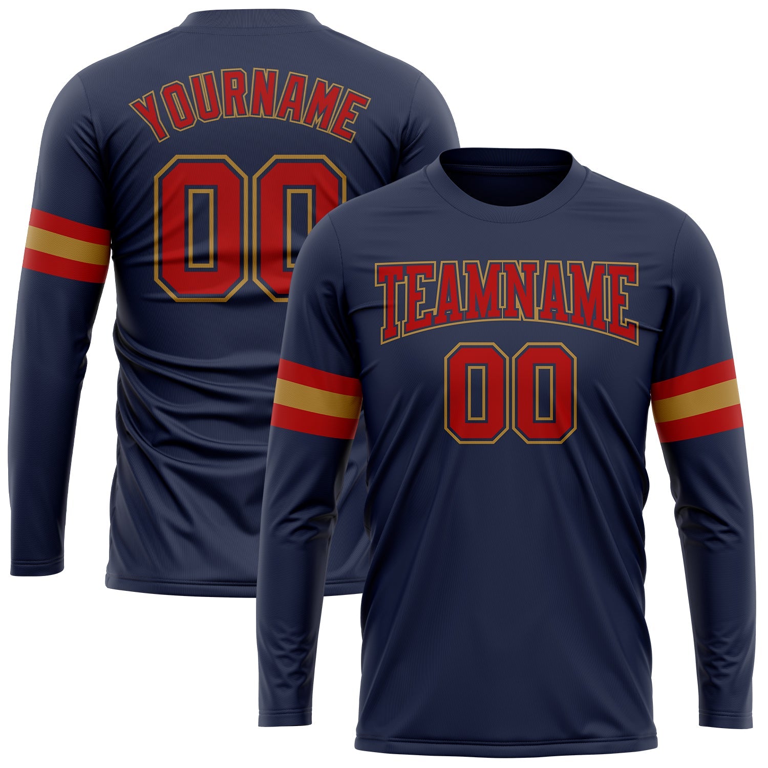 Custom Navy Red-Old Gold Long Sleeve Performance Salute To Service T-Shirt - Main View