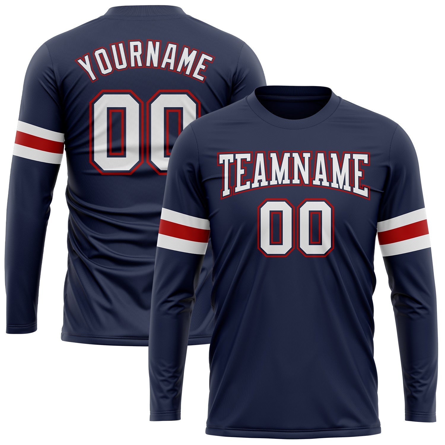 Custom Navy White-Red Long Sleeve Performance Salute To Service T-Shirt - Main View