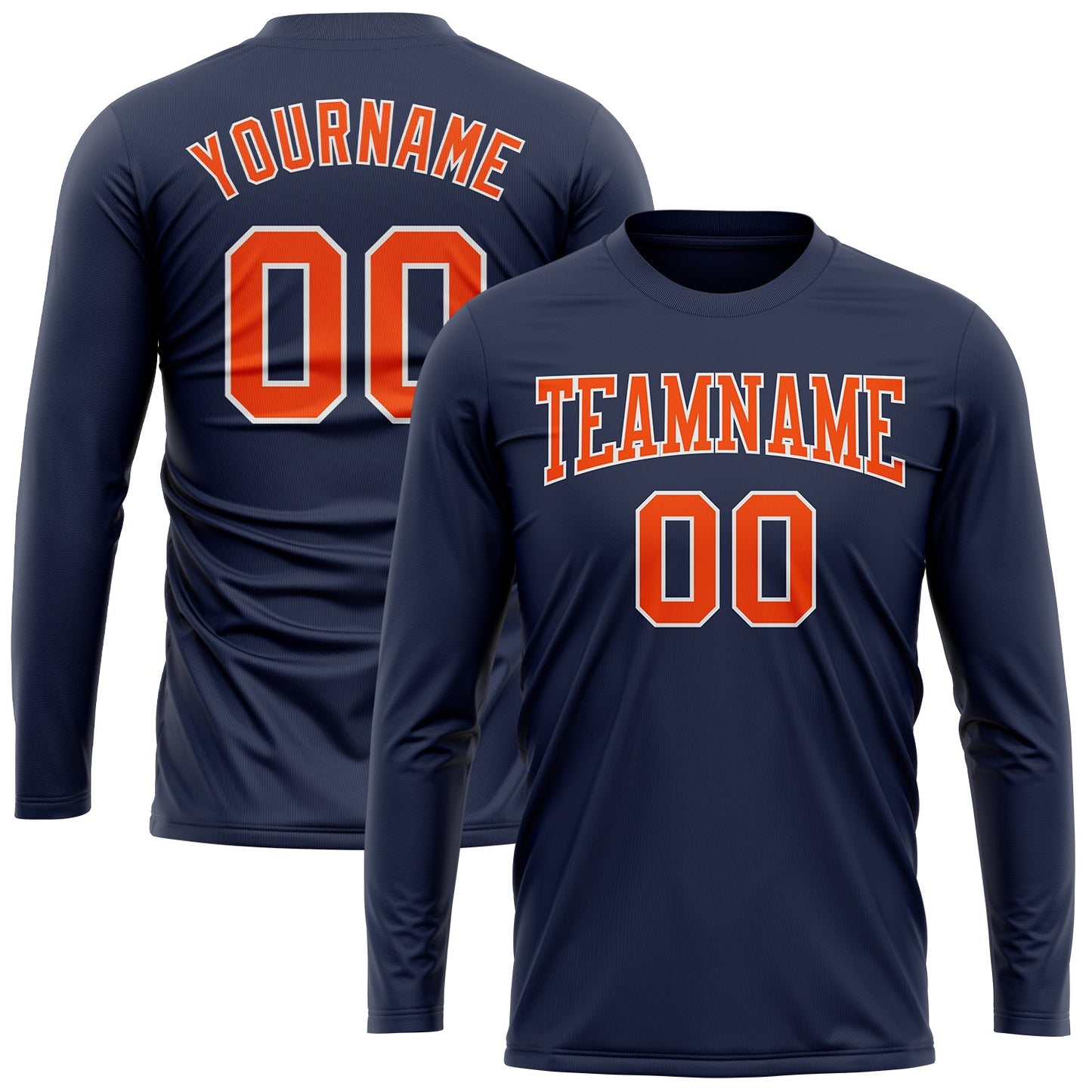 Custom Navy Orange-White Long Sleeve Performance Salute To Service T-Shirt view 2