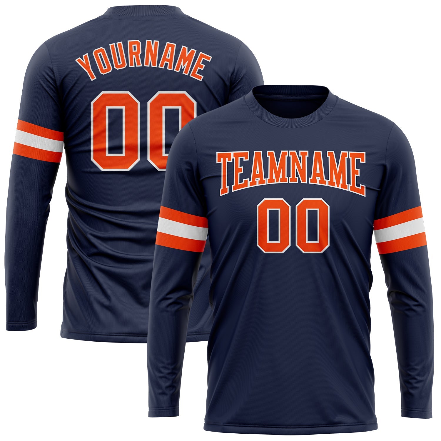 Custom Navy Orange-White Long Sleeve Performance Salute To Service T-Shirt - Main View