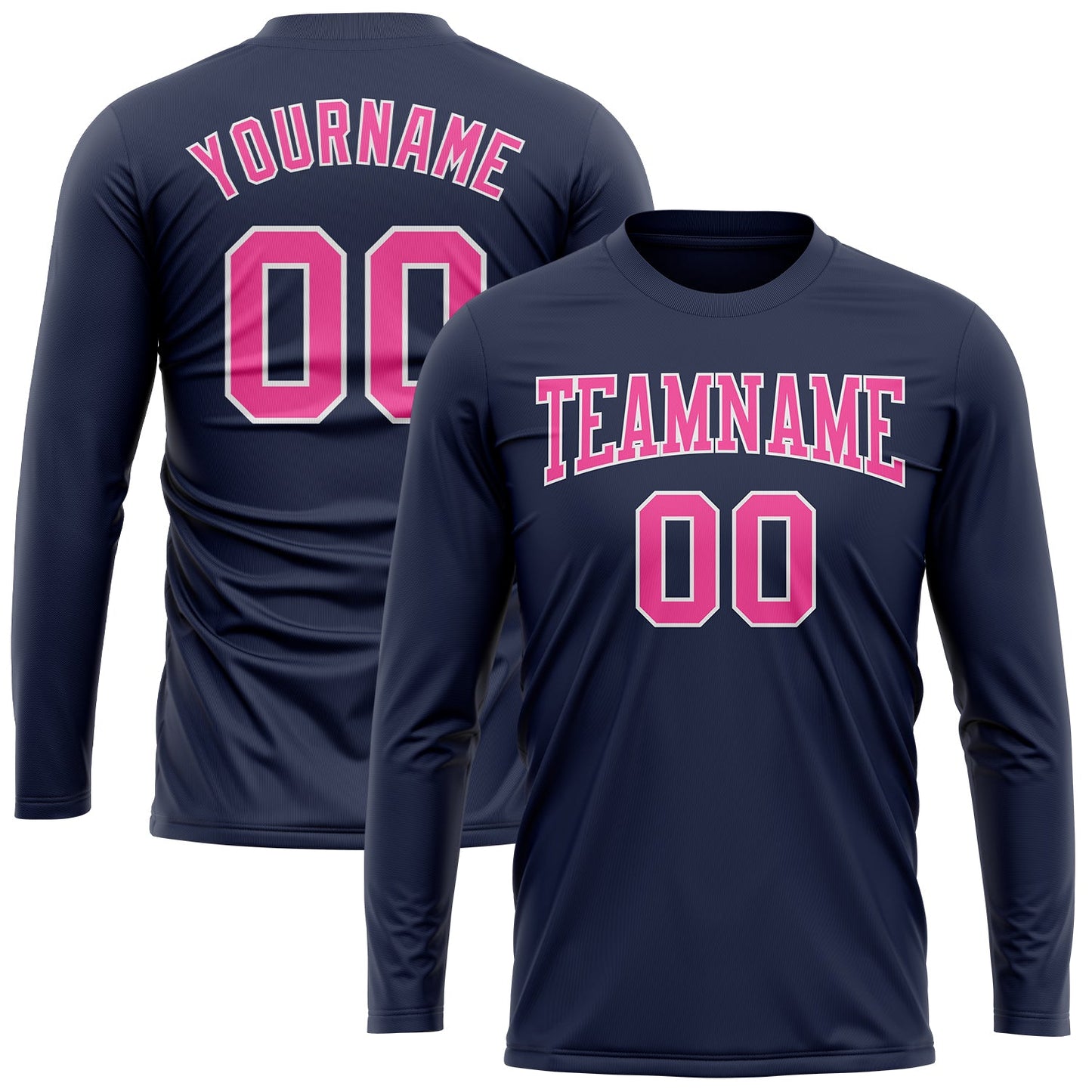 Custom Navy Pink-White Long Sleeve Performance Salute To Service T-Shirt view 2