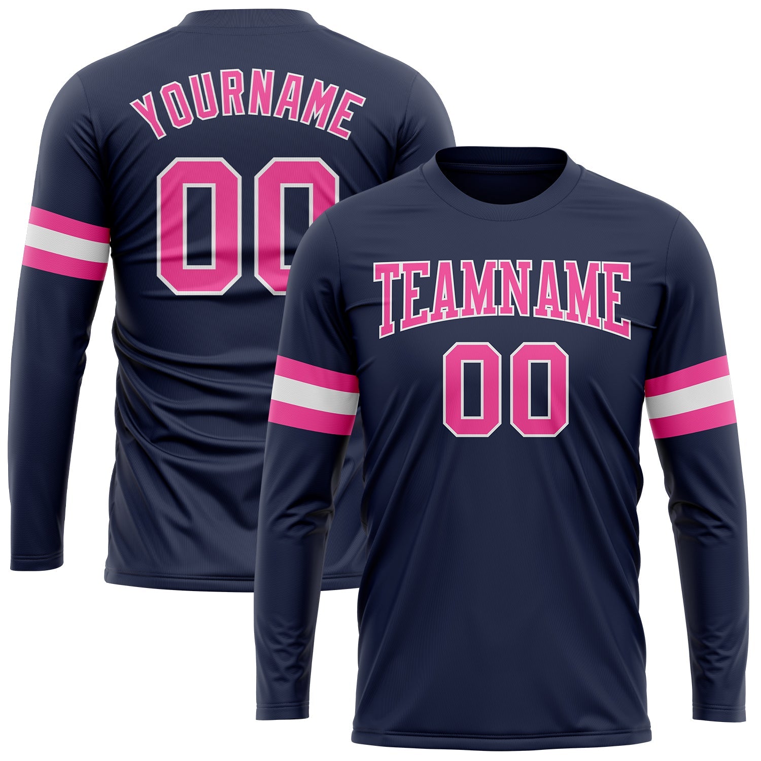 Custom Navy Pink-White Long Sleeve Performance Salute To Service T-Shirt - Main View