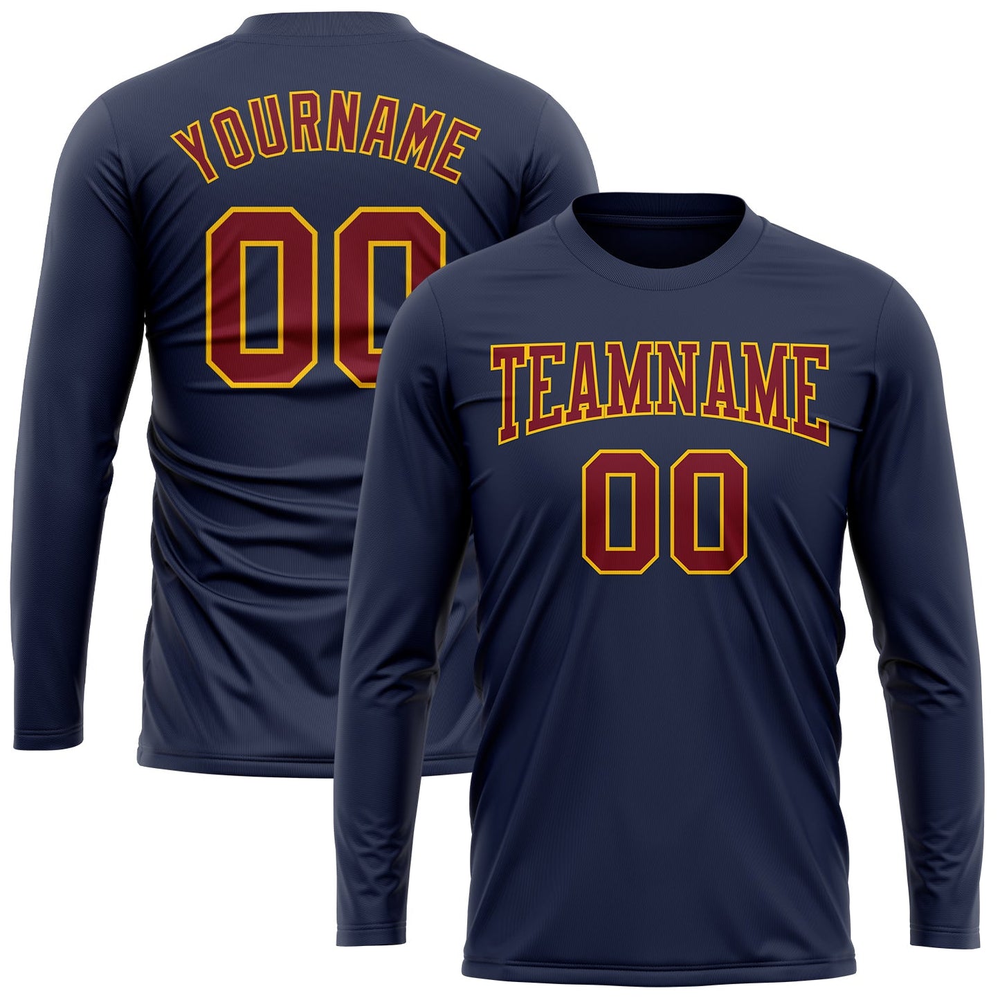 Custom Navy Crimson-Gold Long Sleeve Performance Salute To Service T-Shirt view 2