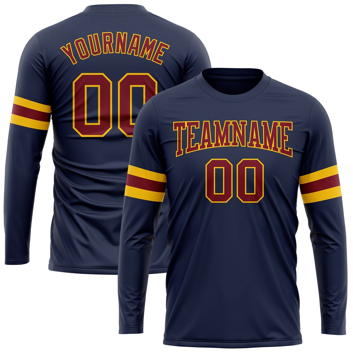 Custom Navy Crimson-Gold Long Sleeve Performance Salute To Service T-Shirt - Main View