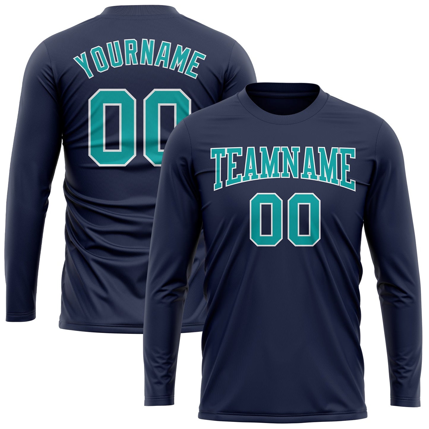 Custom Navy Aqua-White Long Sleeve Performance Salute To Service T-Shirt view 2