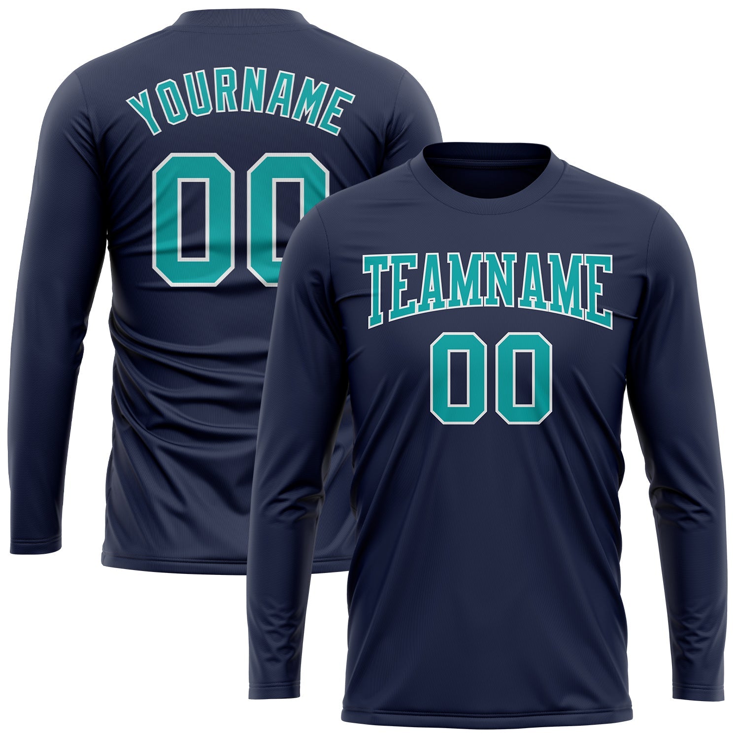 Custom Navy Aqua-White Long Sleeve Performance Salute To Service T-Shirt view 2