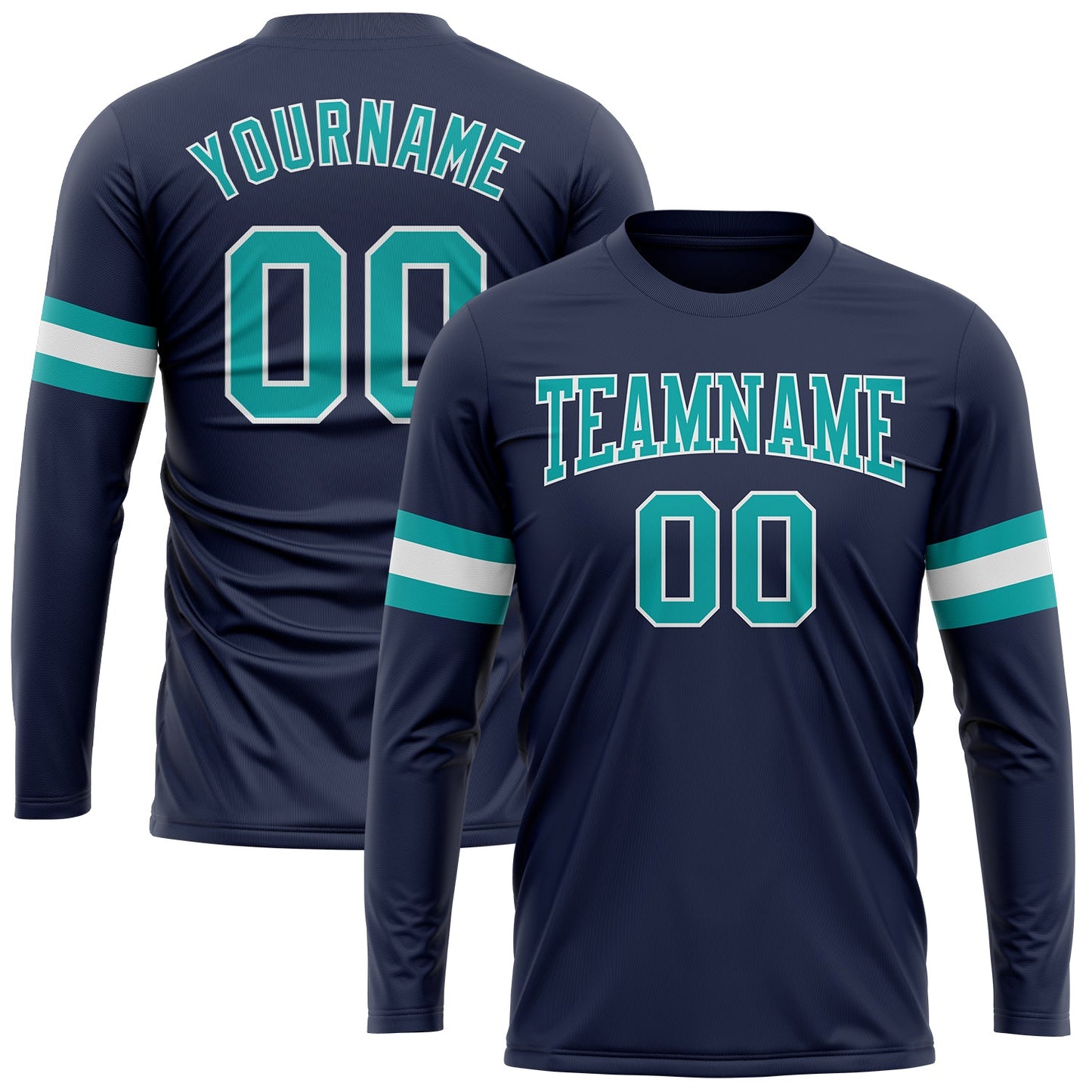 Custom Navy Aqua-White Long Sleeve Performance Salute To Service T-Shirt - Main View