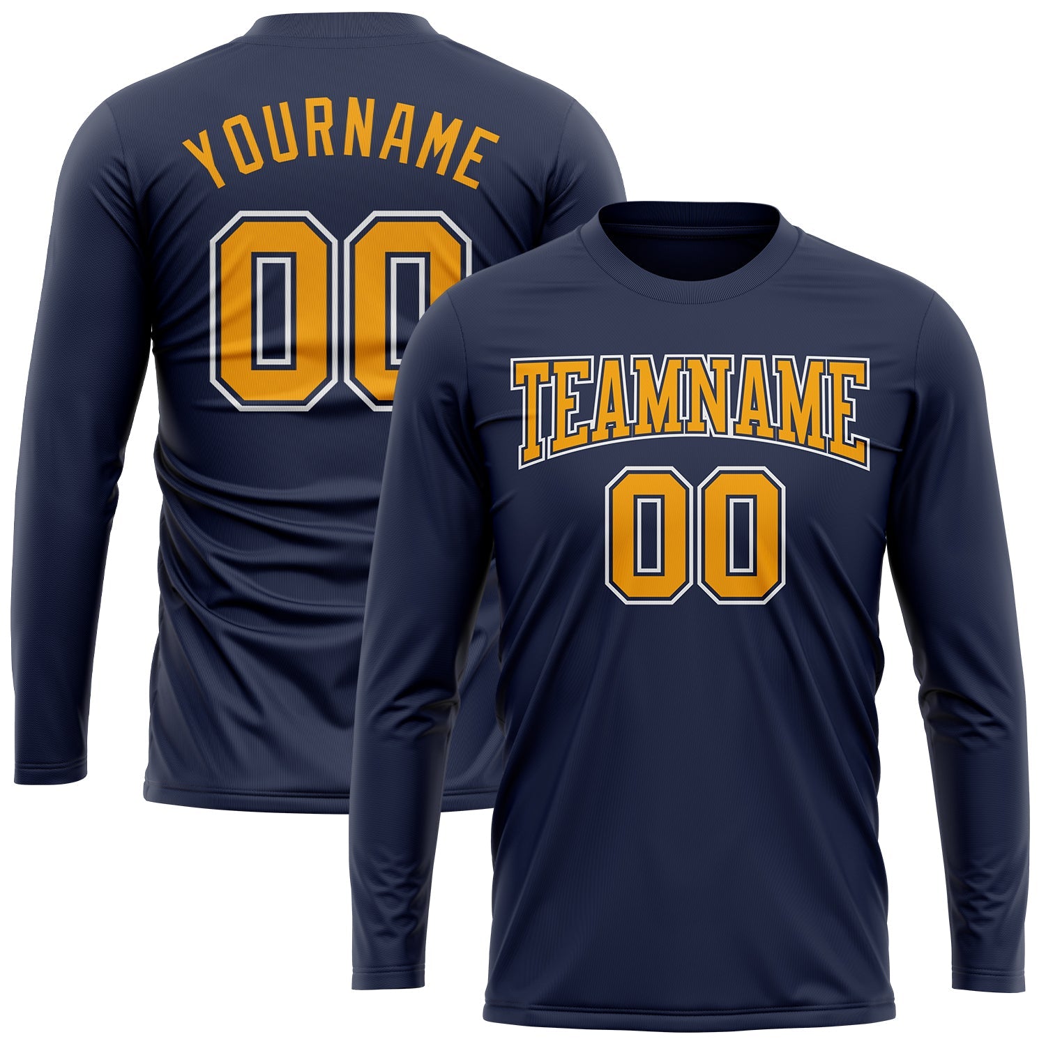 Custom Navy Gold-White Long Sleeve Performance Salute To Service T-Shirt view 2