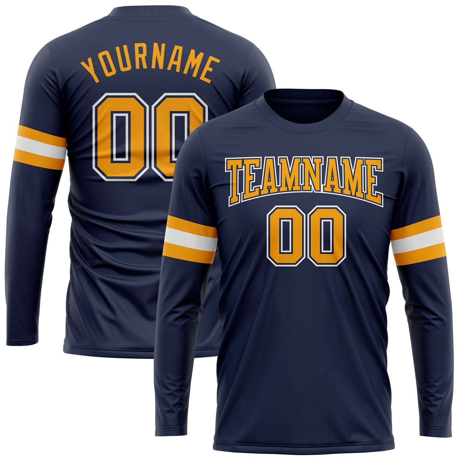 Custom Navy Gold-White Long Sleeve Performance Salute To Service T-Shirt - Main View