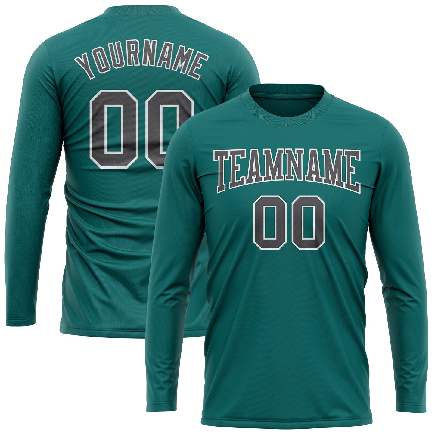Custom Aqua Steel Gray-White Long Sleeve Performance T-Shirt view 2