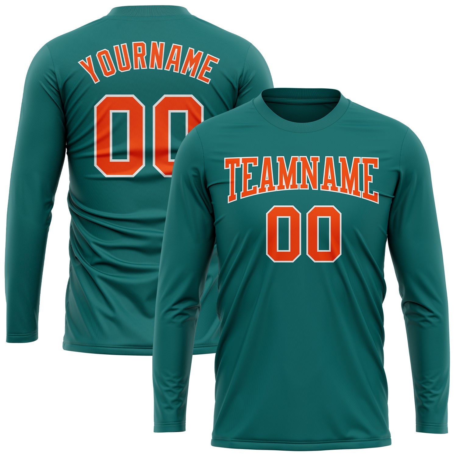 Custom Aqua Orange-White Long Sleeve Performance T-Shirt view 2