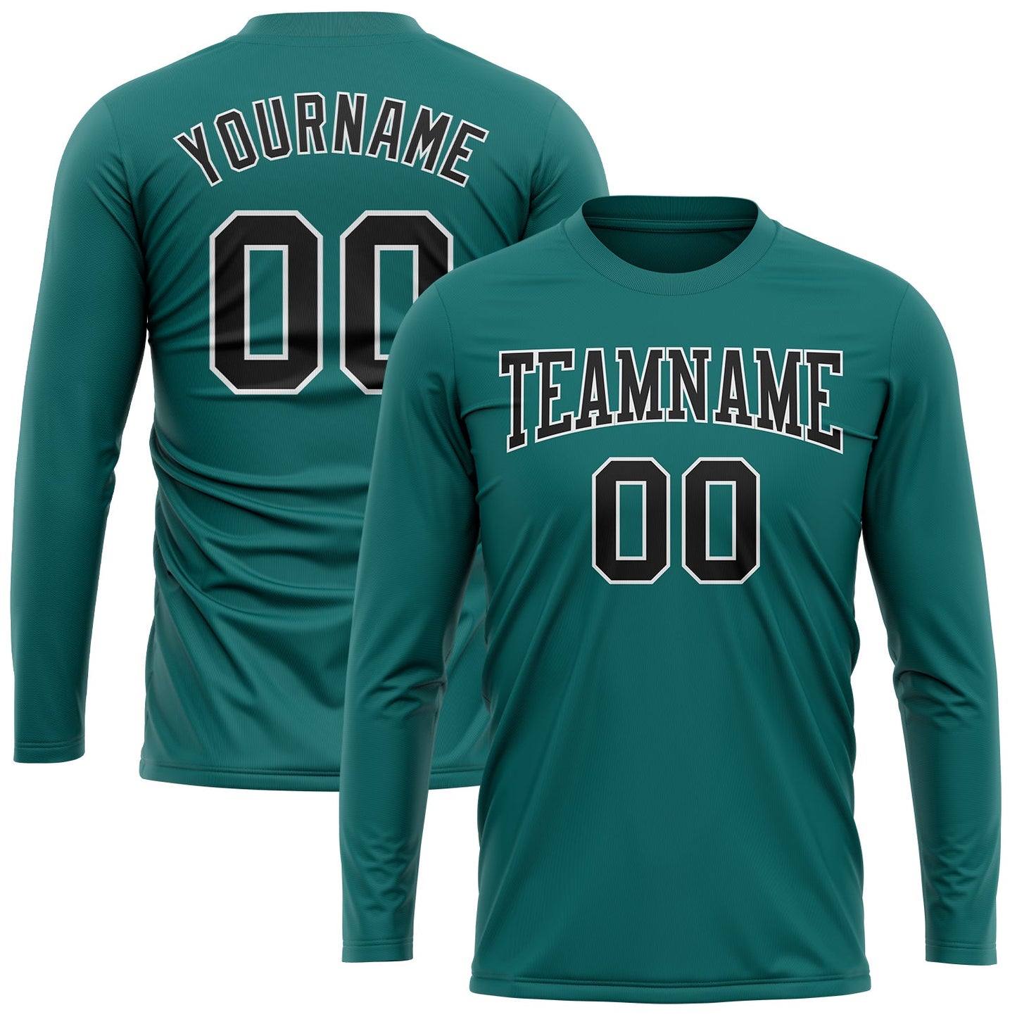 Custom Aqua Black-White Long Sleeve Performance T-Shirt view 2