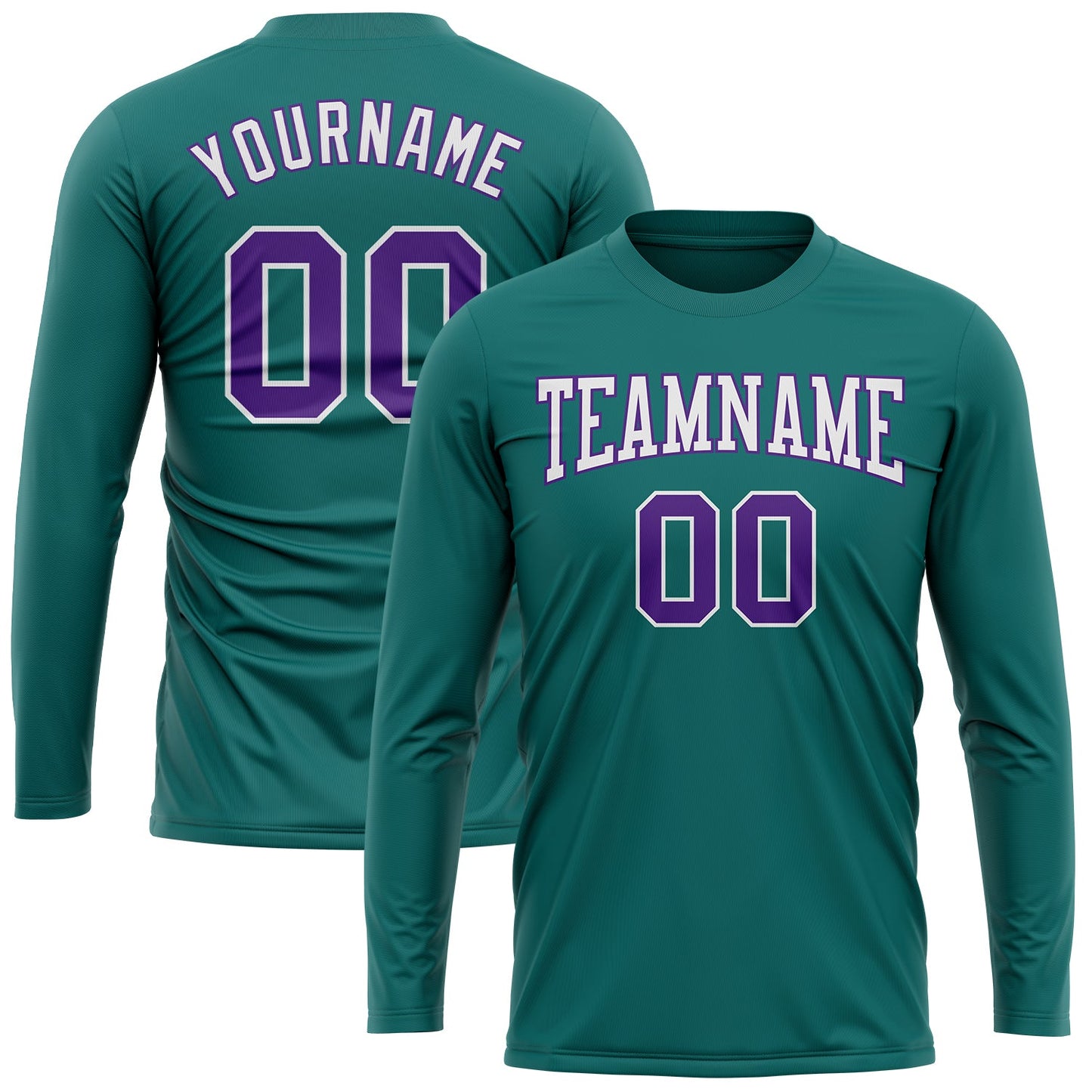 Custom Aqua Purple-White Long Sleeve Performance T-Shirt view 2