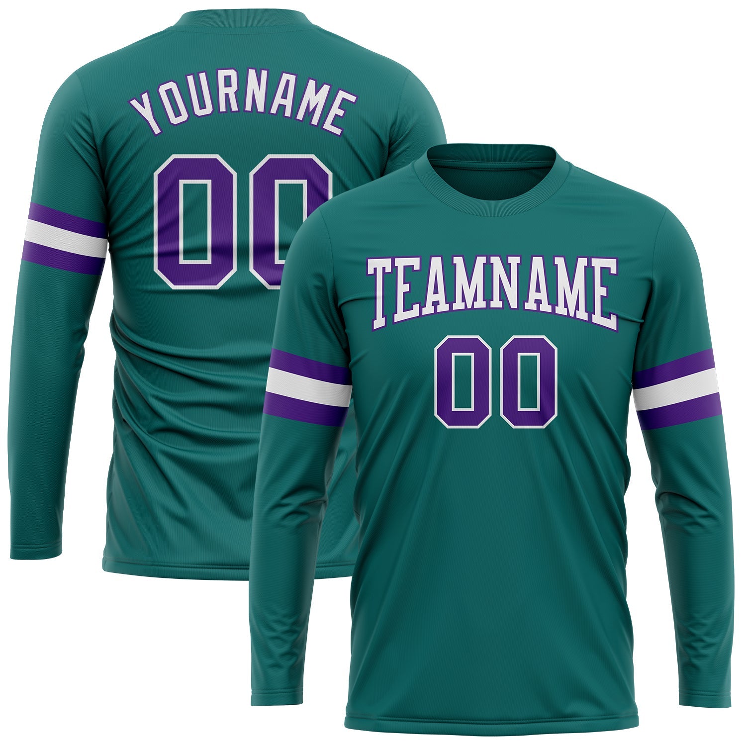Custom Aqua Purple-White Long Sleeve Performance T-Shirt - Main View