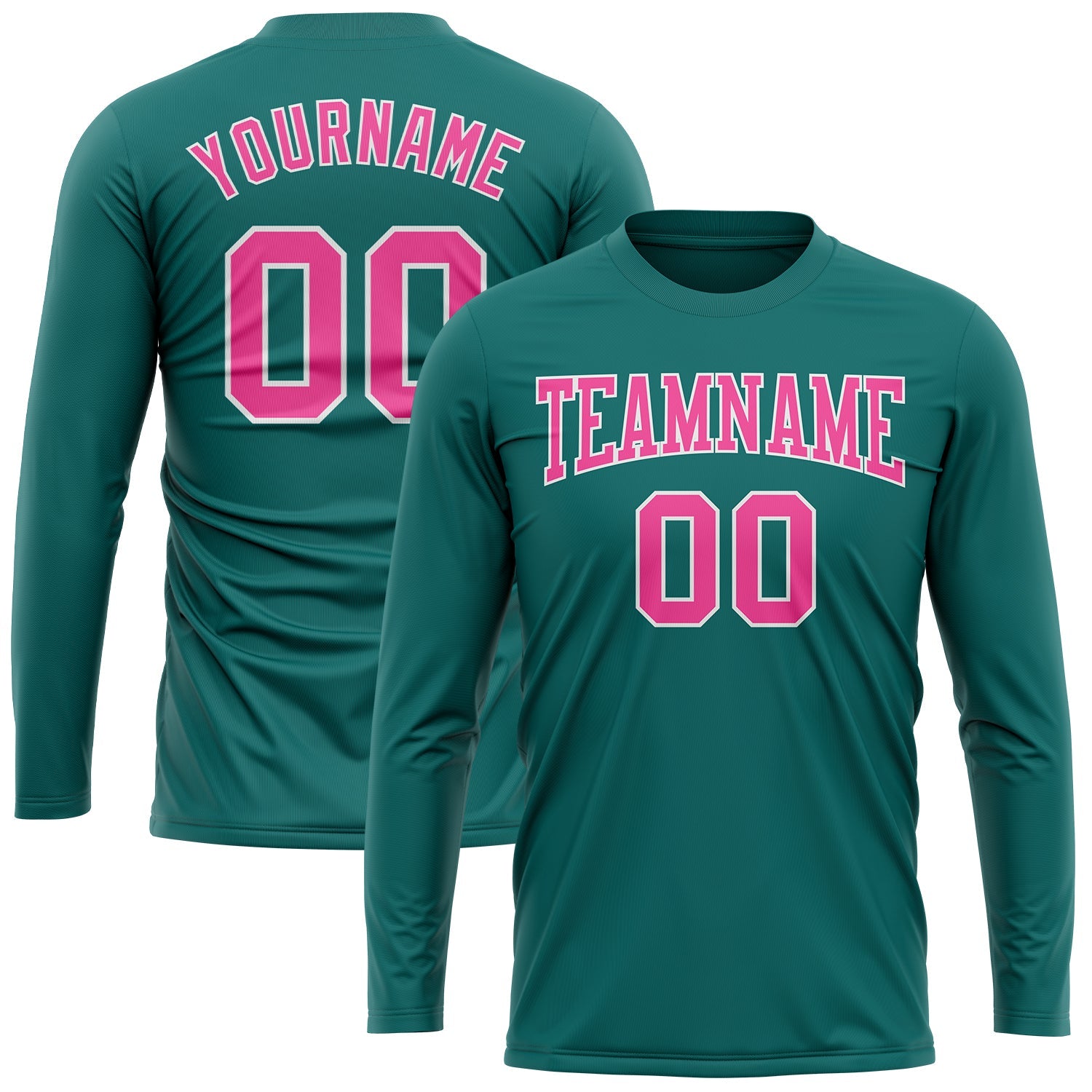 Custom Aqua Pink-White Long Sleeve Performance T-Shirt view 2