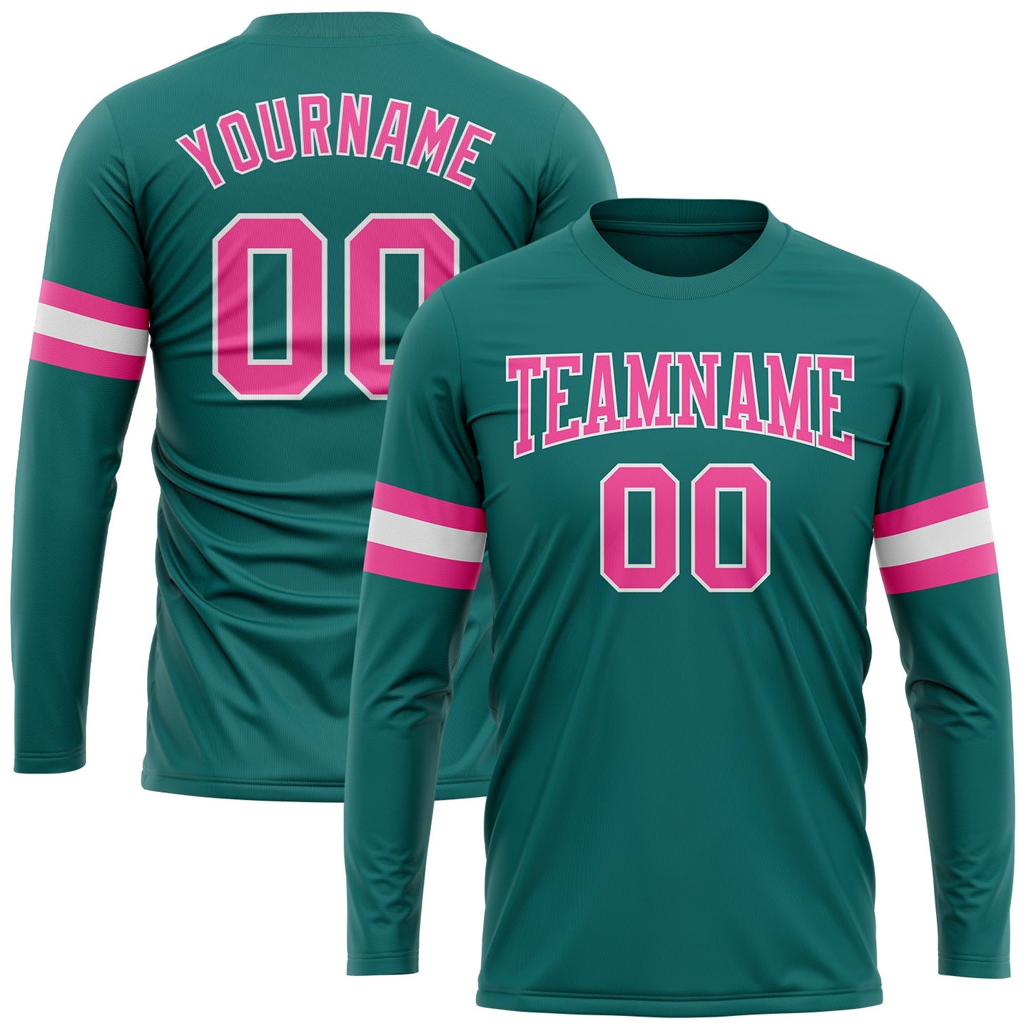 Custom Aqua Pink-White Long Sleeve Performance T-Shirt - Main View