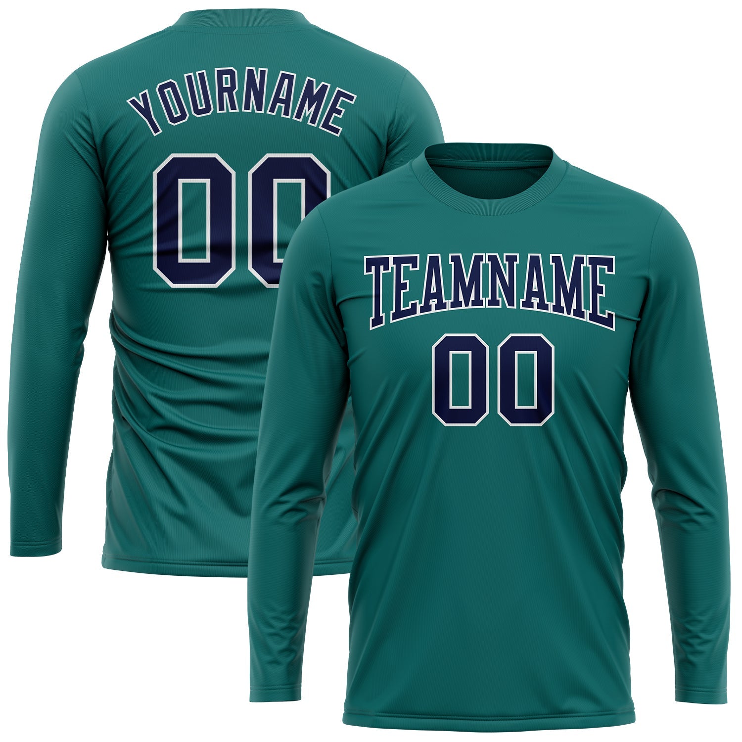 Custom Aqua Navy-White Long Sleeve Performance T-Shirt view 2