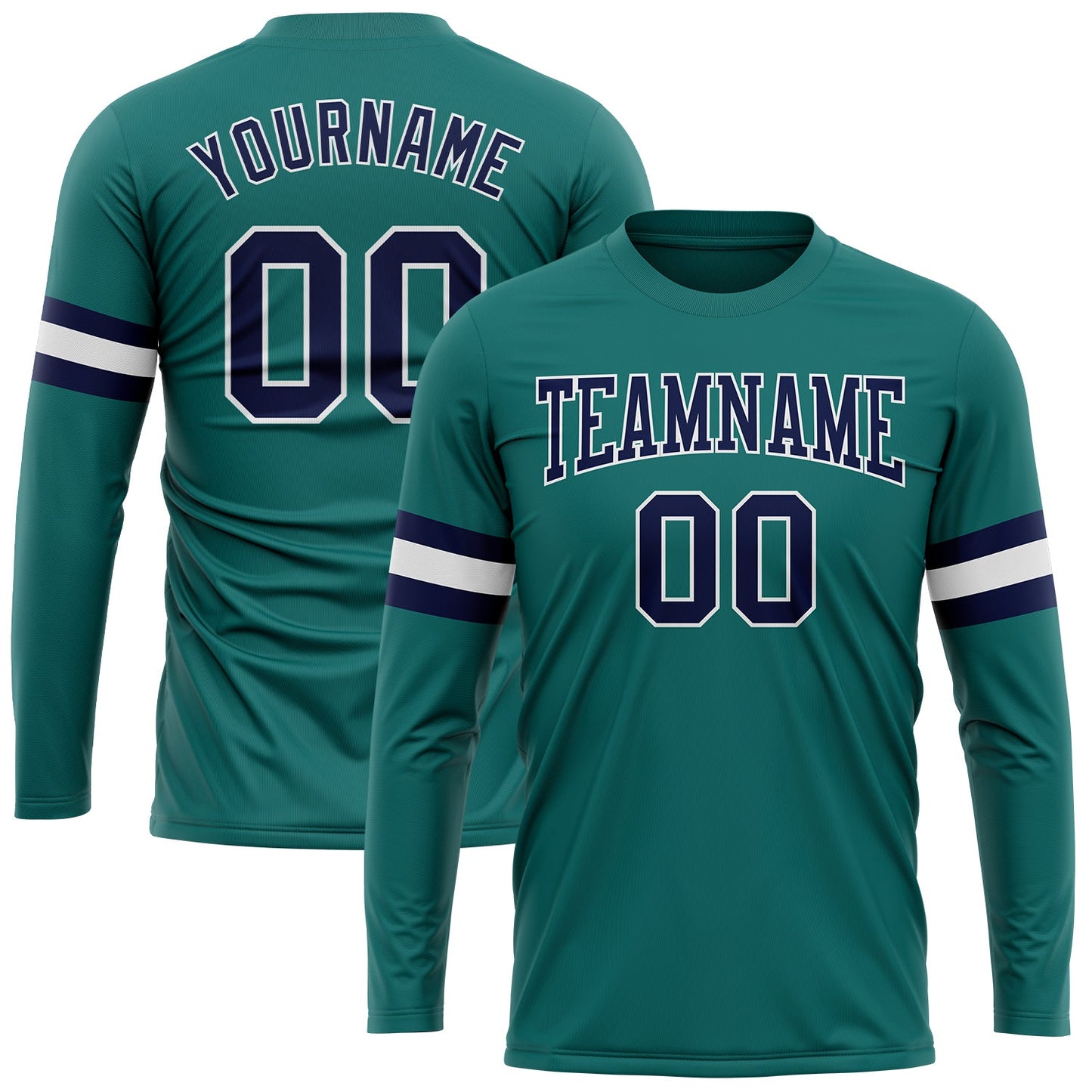 Custom Aqua Navy-White Long Sleeve Performance T-Shirt - Main View