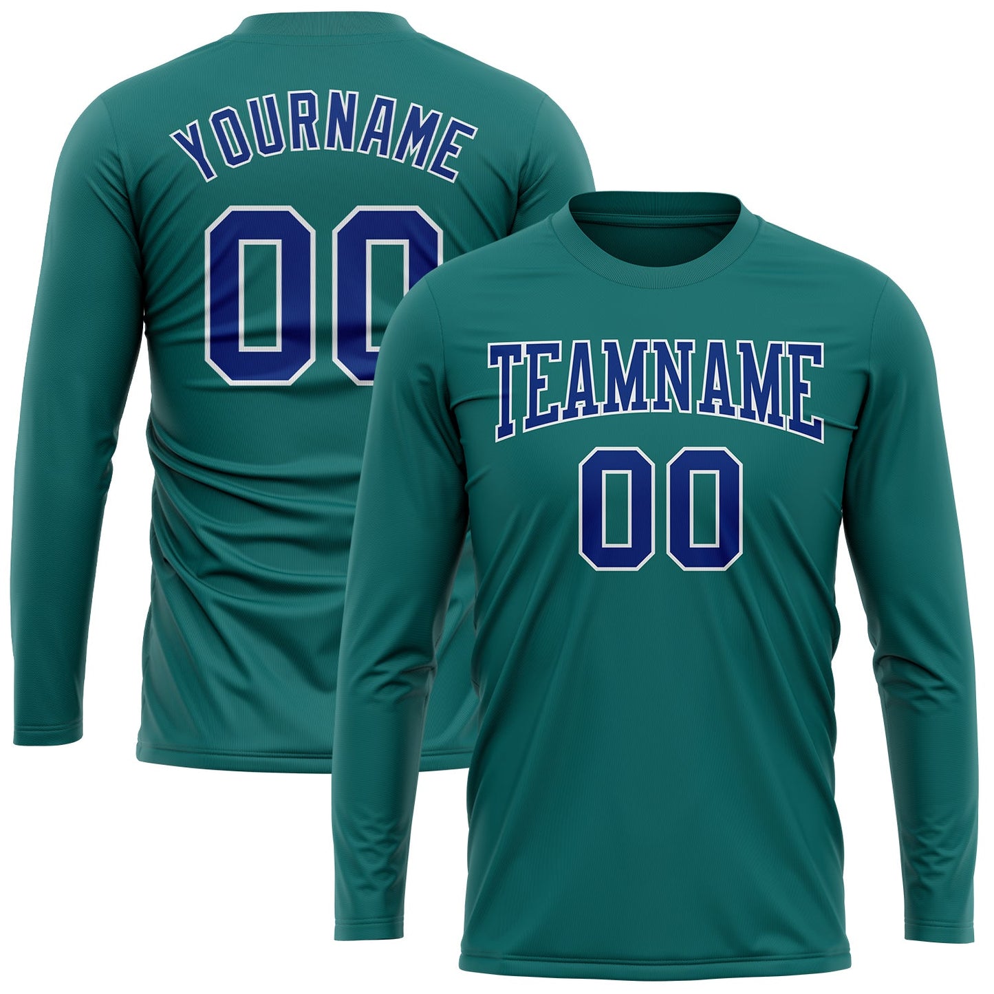 Custom Aqua Royal-White Long Sleeve Performance T-Shirt view 2