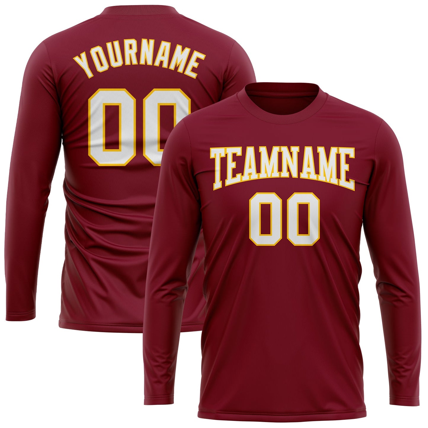 Custom Crimson White-Gold Long Sleeve Performance T-Shirt view 2