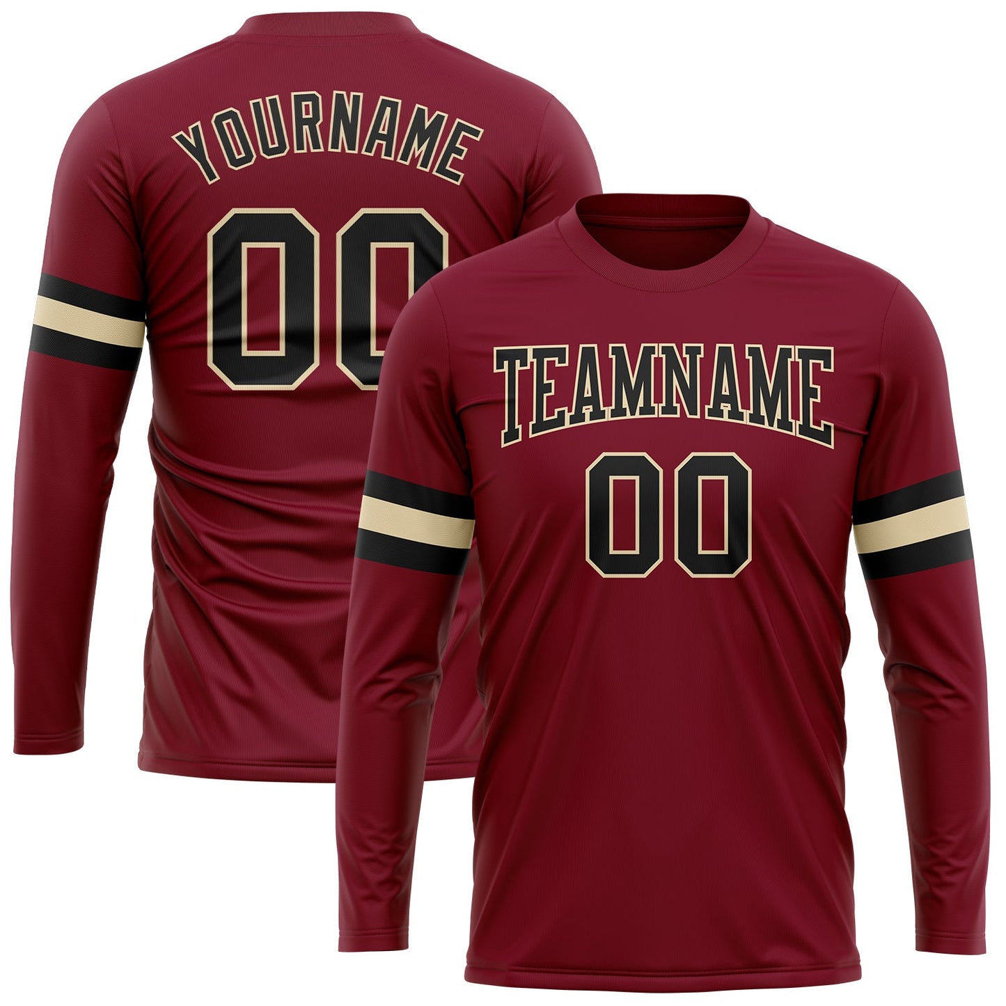 Custom Crimson Black-Cream Long Sleeve Performance T-Shirt - Main View