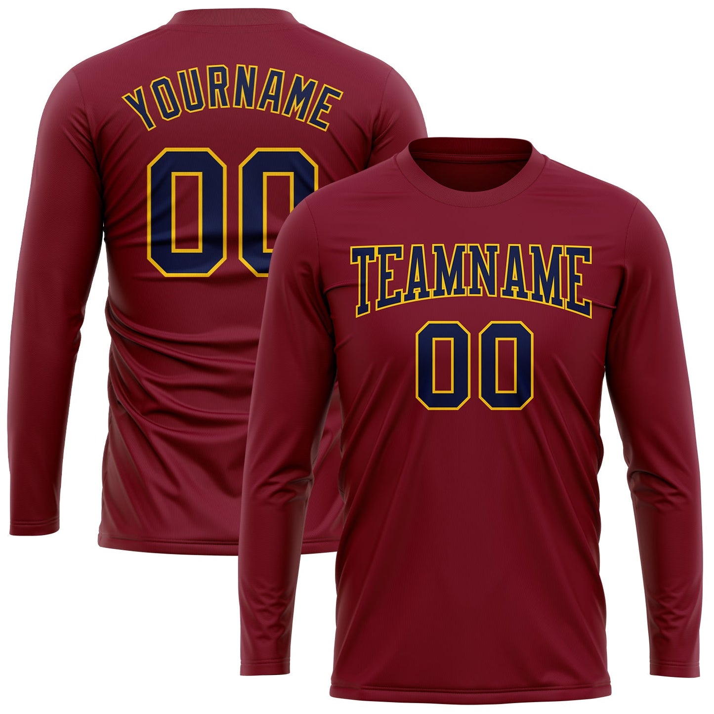 Custom Crimson Navy-Gold Long Sleeve Performance T-Shirt view 2