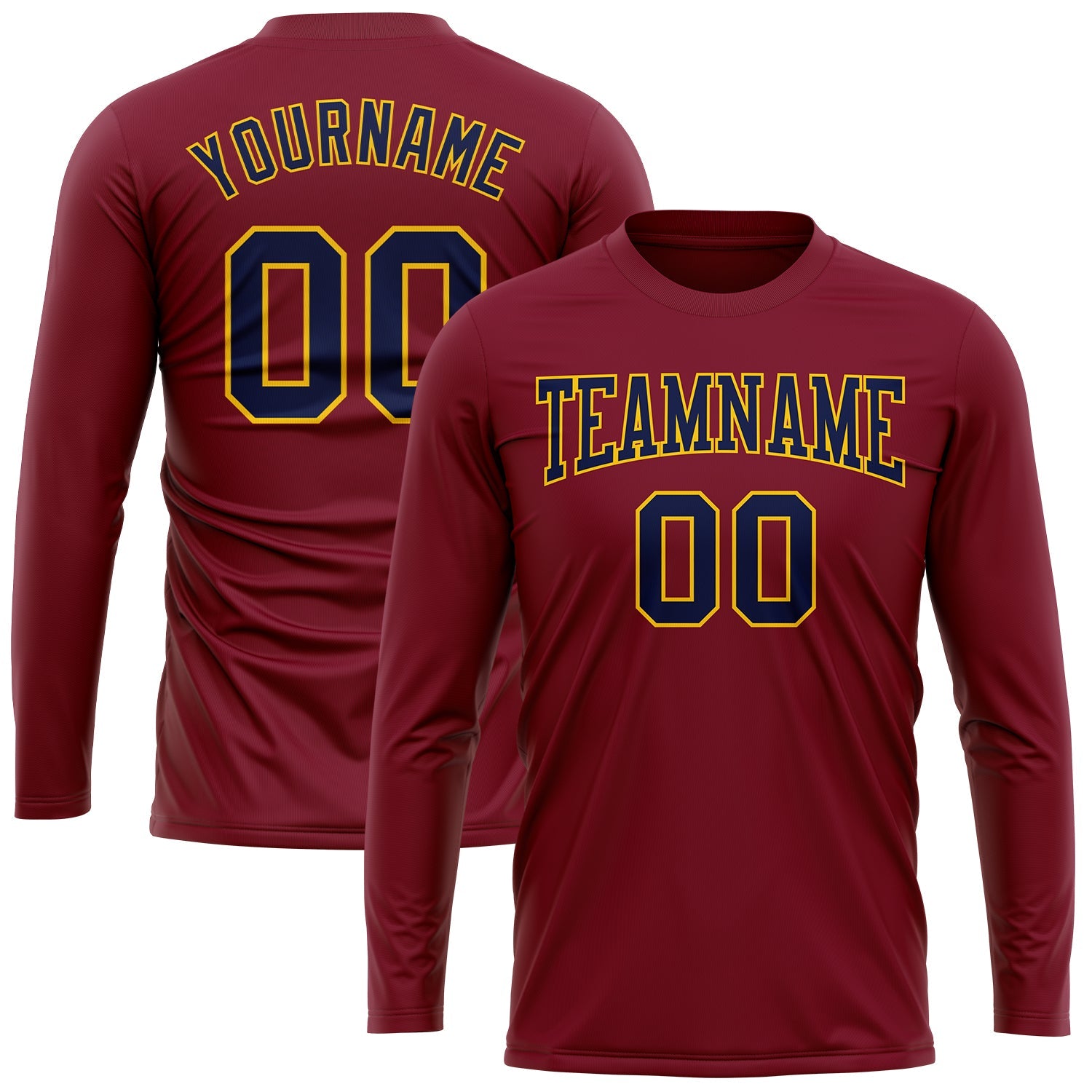 Custom Crimson Navy-Gold Long Sleeve Performance T-Shirt view 2