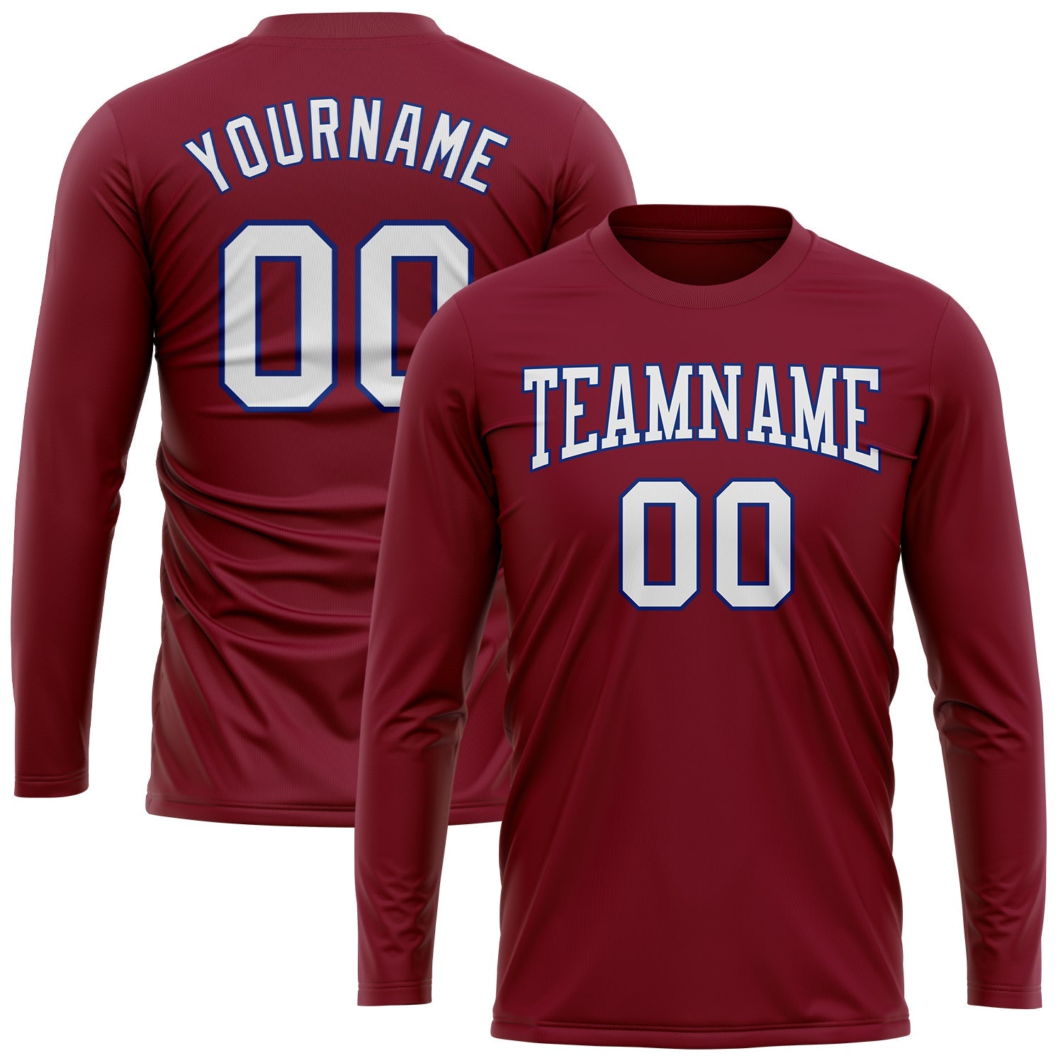 Custom Crimson White-Royal Long Sleeve Performance T-Shirt view 2
