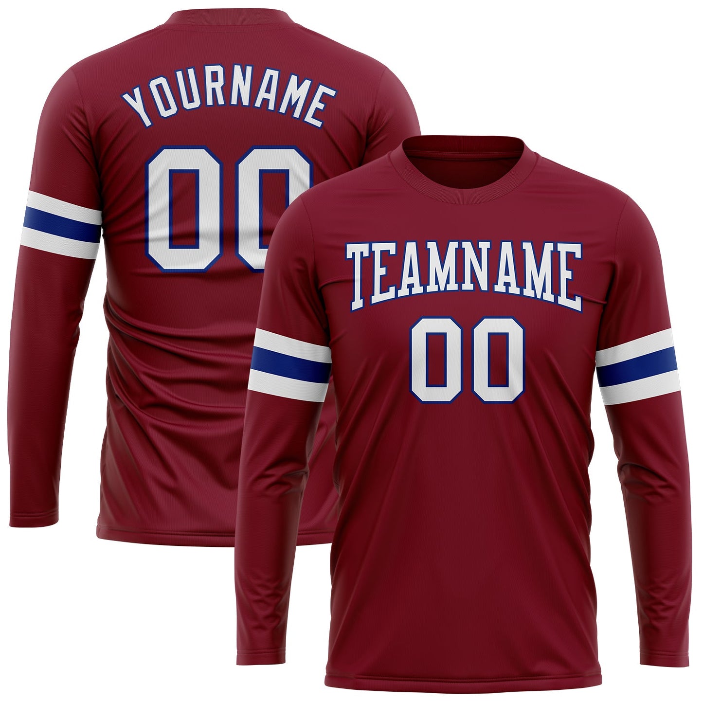 Custom Crimson White-Royal Long Sleeve Performance T-Shirt - Main View