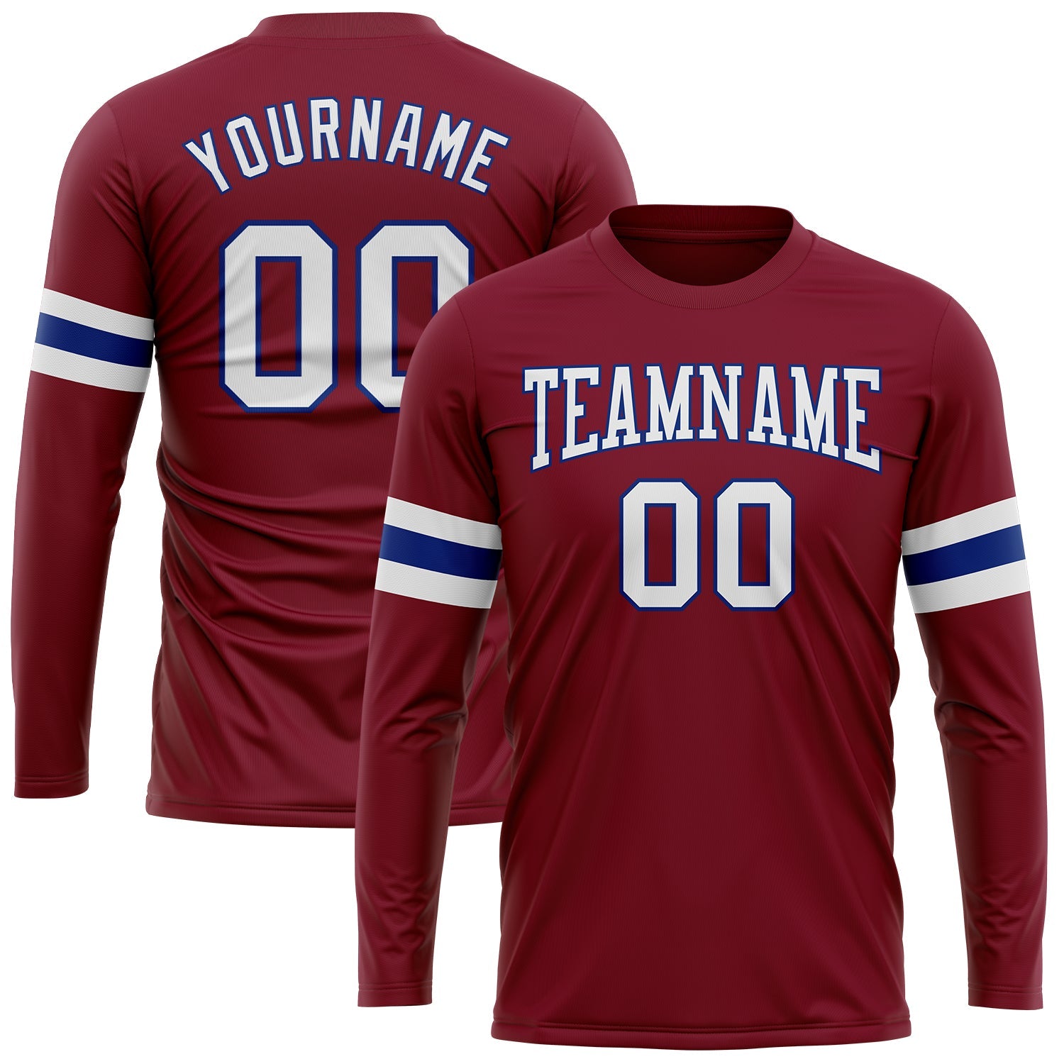 Custom Crimson White-Royal Long Sleeve Performance T-Shirt - Main View