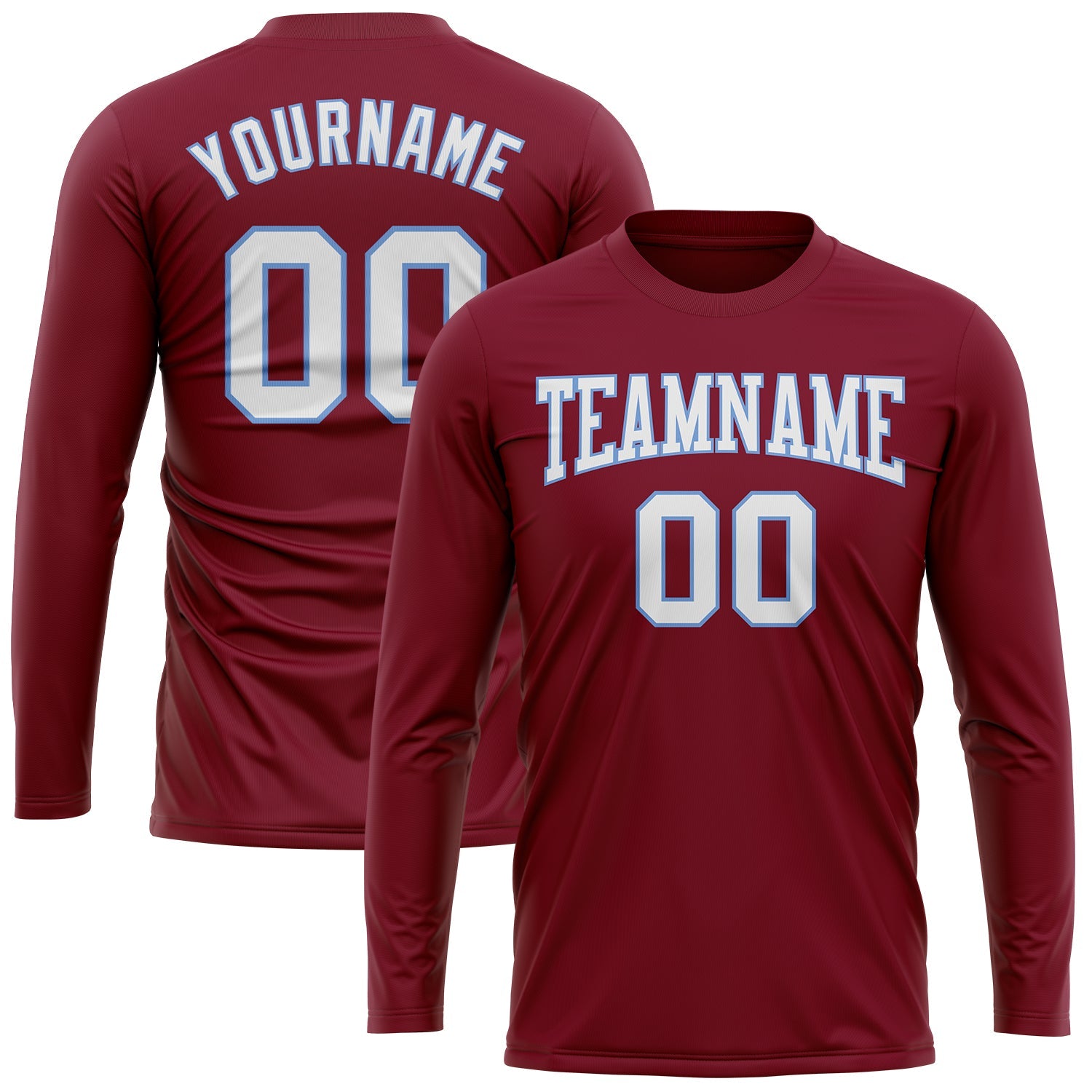 Custom Crimson White-Light Blue Long Sleeve Performance T-Shirt view 2
