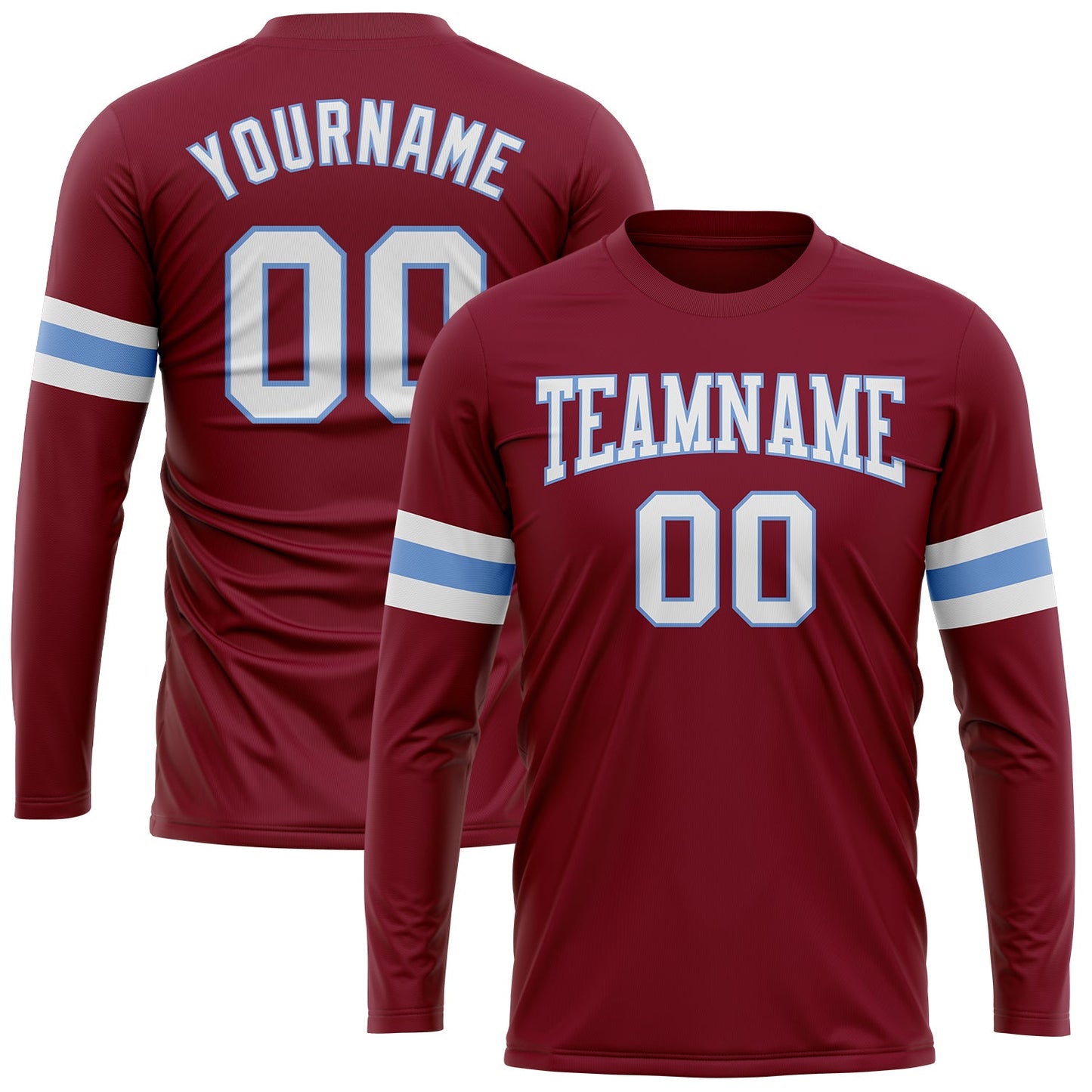Custom Crimson White-Light Blue Long Sleeve Performance T-Shirt - Main View