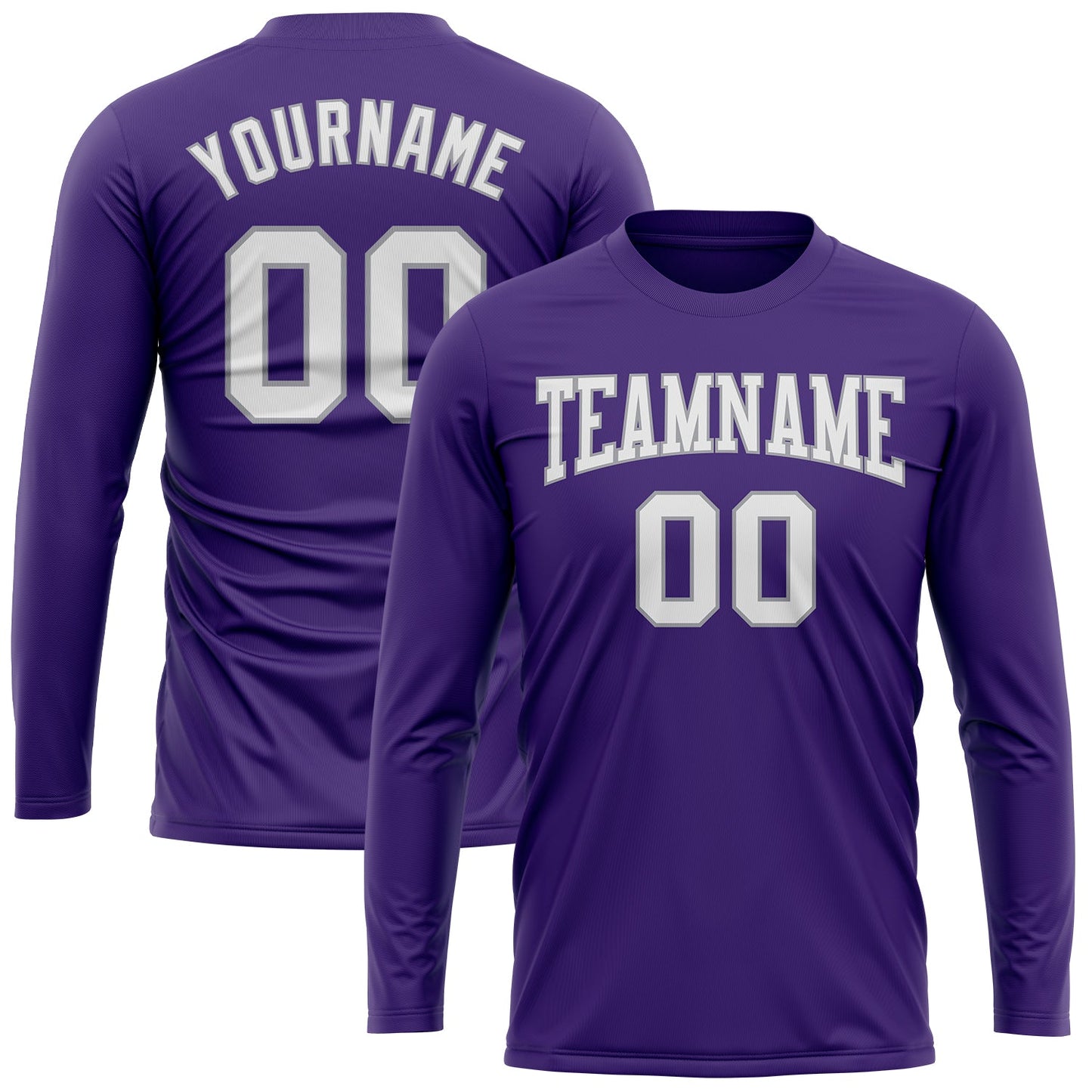 Custom Purple White-Gray Long Sleeve Performance T-Shirt view 2