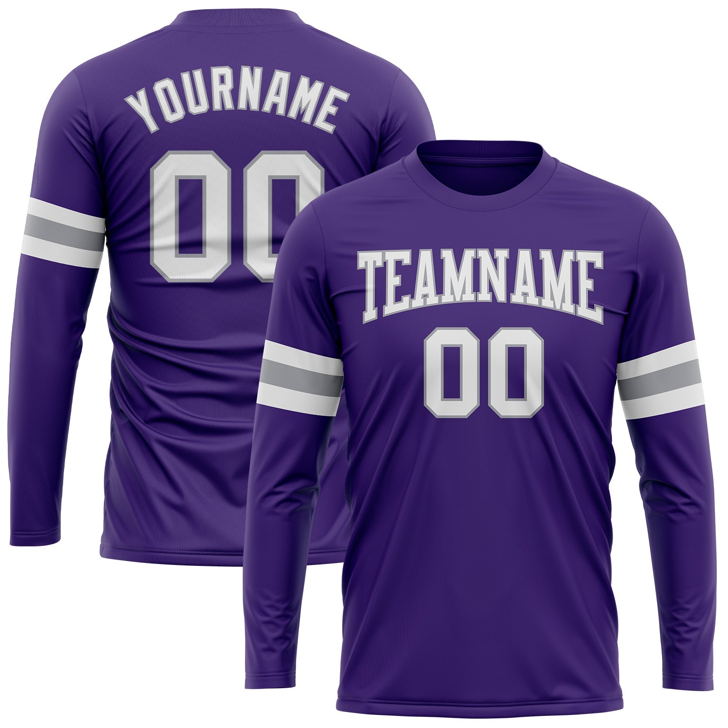 Custom Purple White-Gray Long Sleeve Performance T-Shirt - Main View