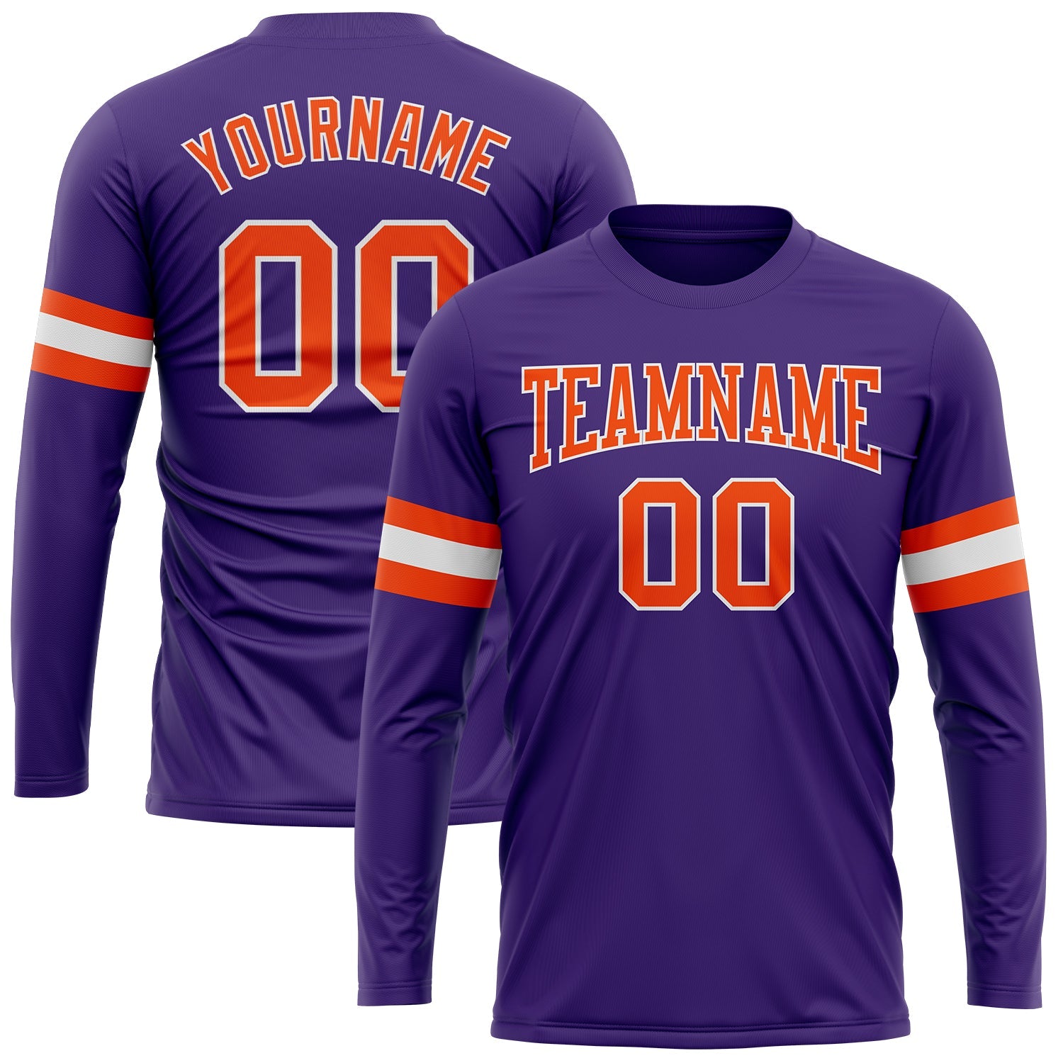 Custom Purple Orange-White Long Sleeve Performance T-Shirt - Main View