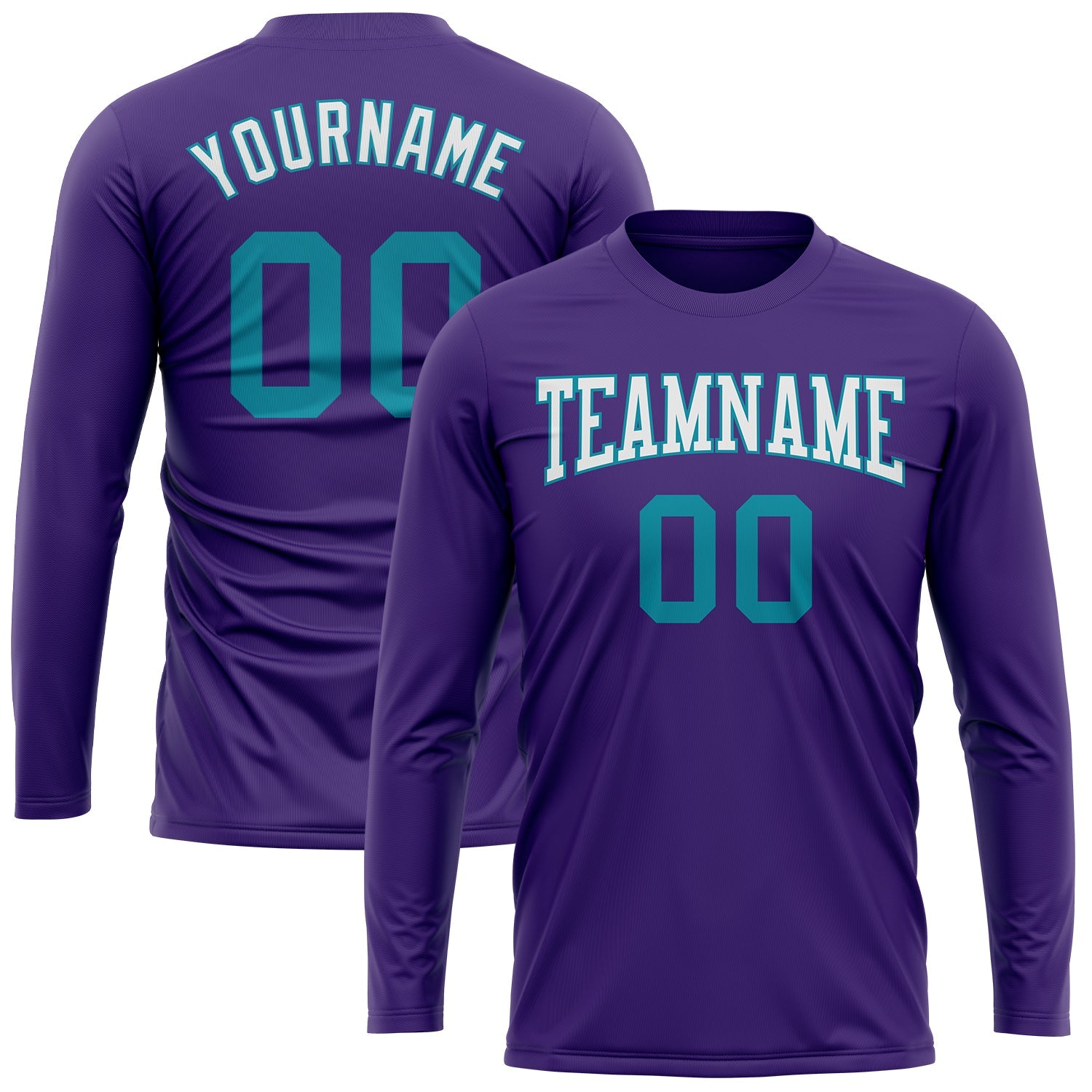 Custom Purple Teal-White Long Sleeve Performance T-Shirt view 2