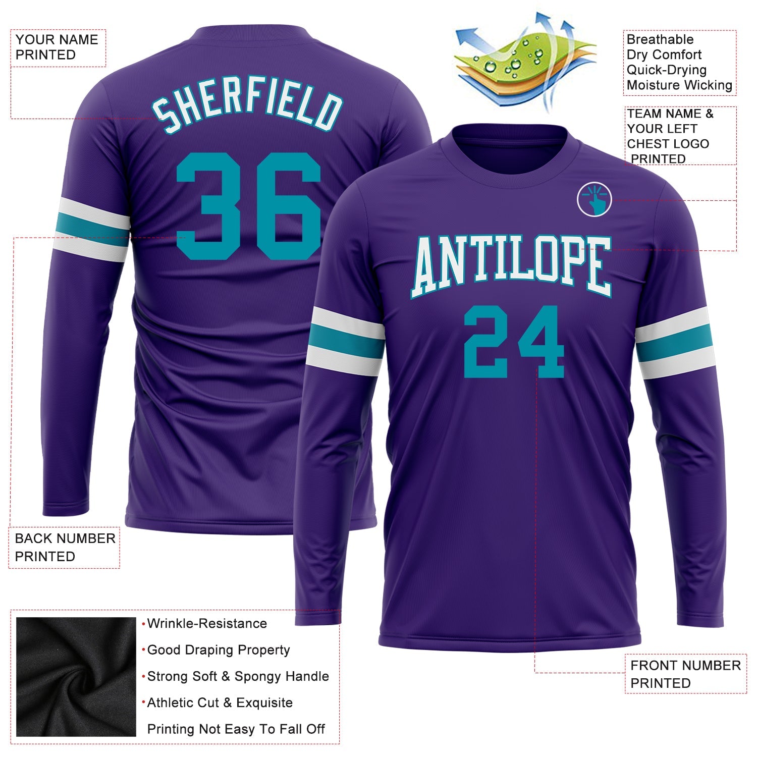 Custom Purple Teal-White Long Sleeve Performance T-Shirt view 3