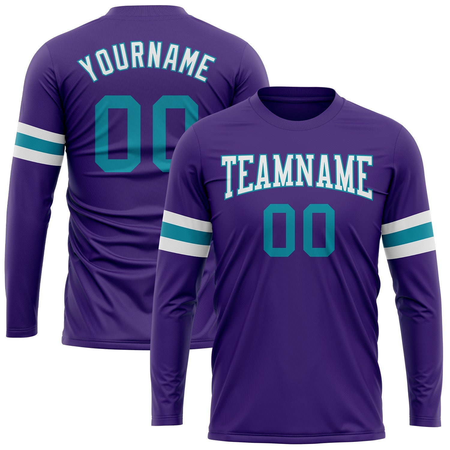 Custom Purple Teal-White Long Sleeve Performance T-Shirt - Main View