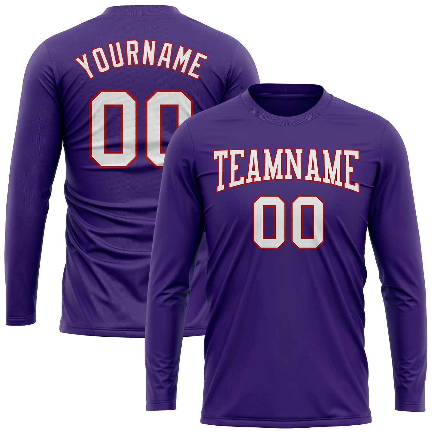 Custom Purple White-Red Long Sleeve Performance T-Shirt view 2