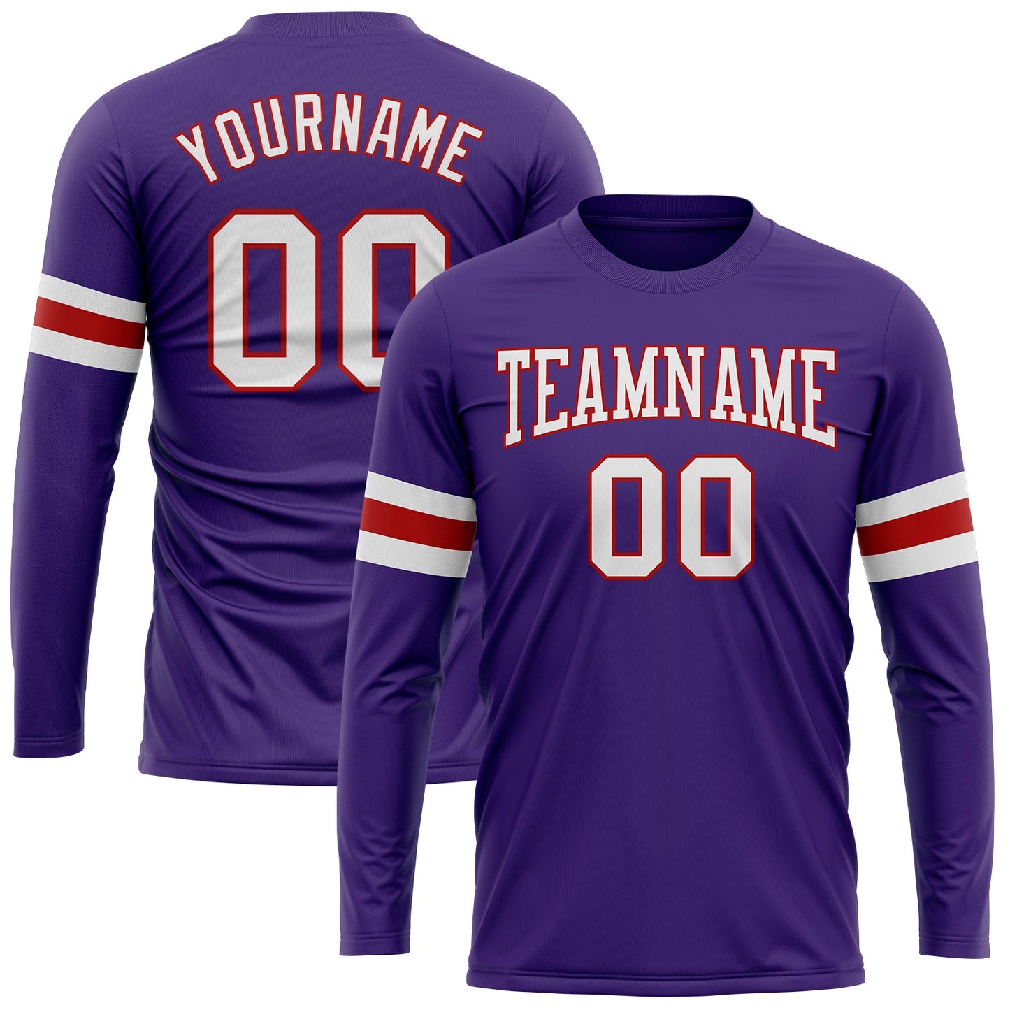 Custom Purple White-Red Long Sleeve Performance T-Shirt - Main View
