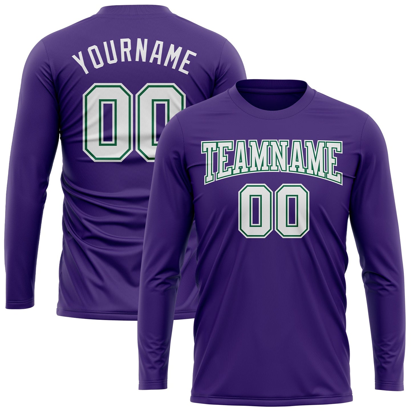 Custom Purple White-Kelly Green Long Sleeve Performance T-Shirt view 2