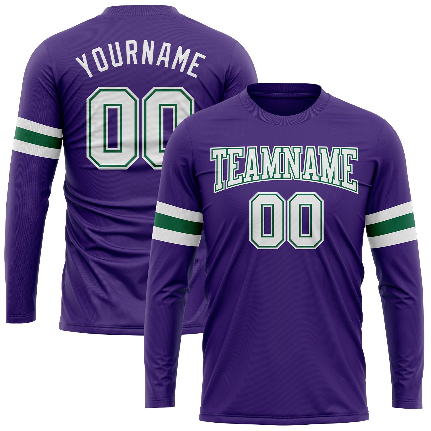 Custom Purple White-Kelly Green Long Sleeve Performance T-Shirt - Main View
