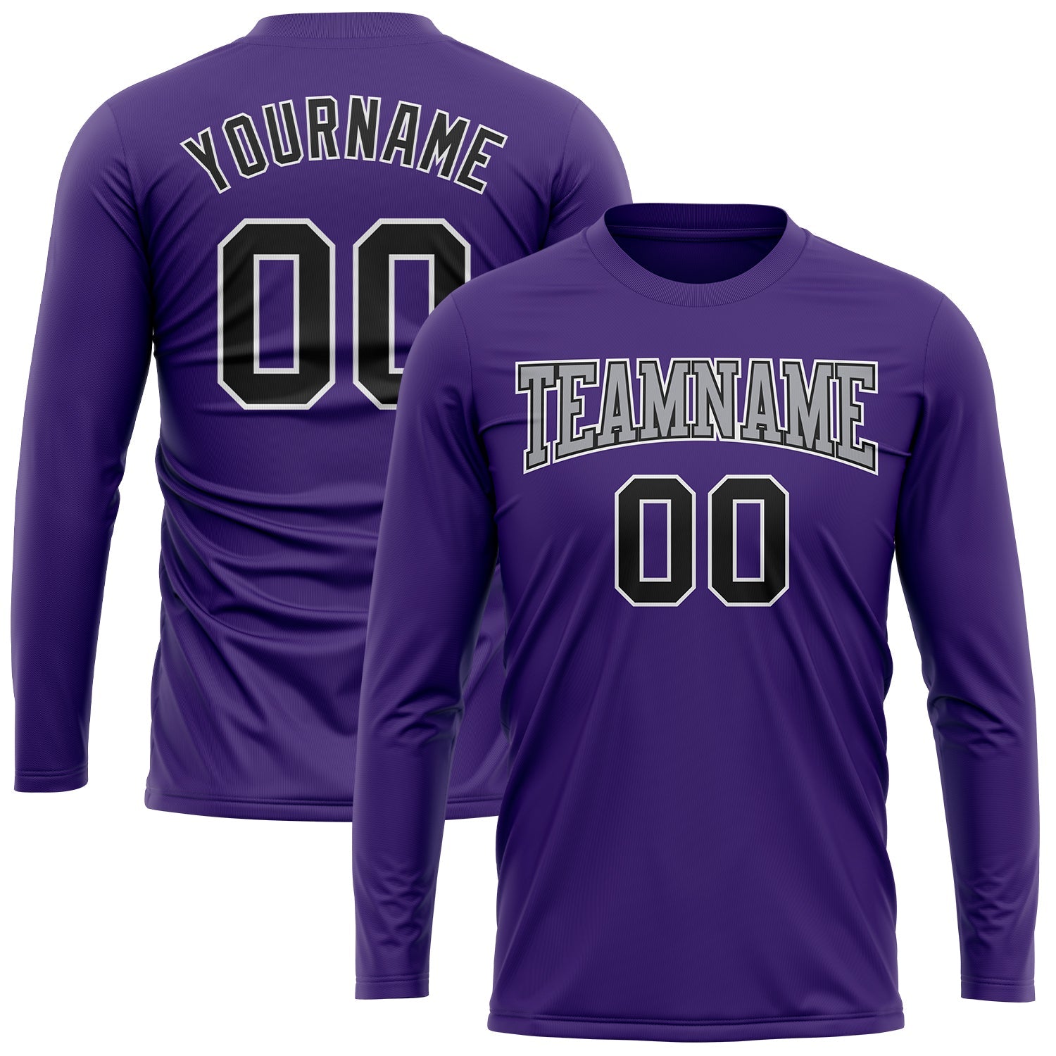 Custom Purple Black-Gray Long Sleeve Performance T-Shirt view 2