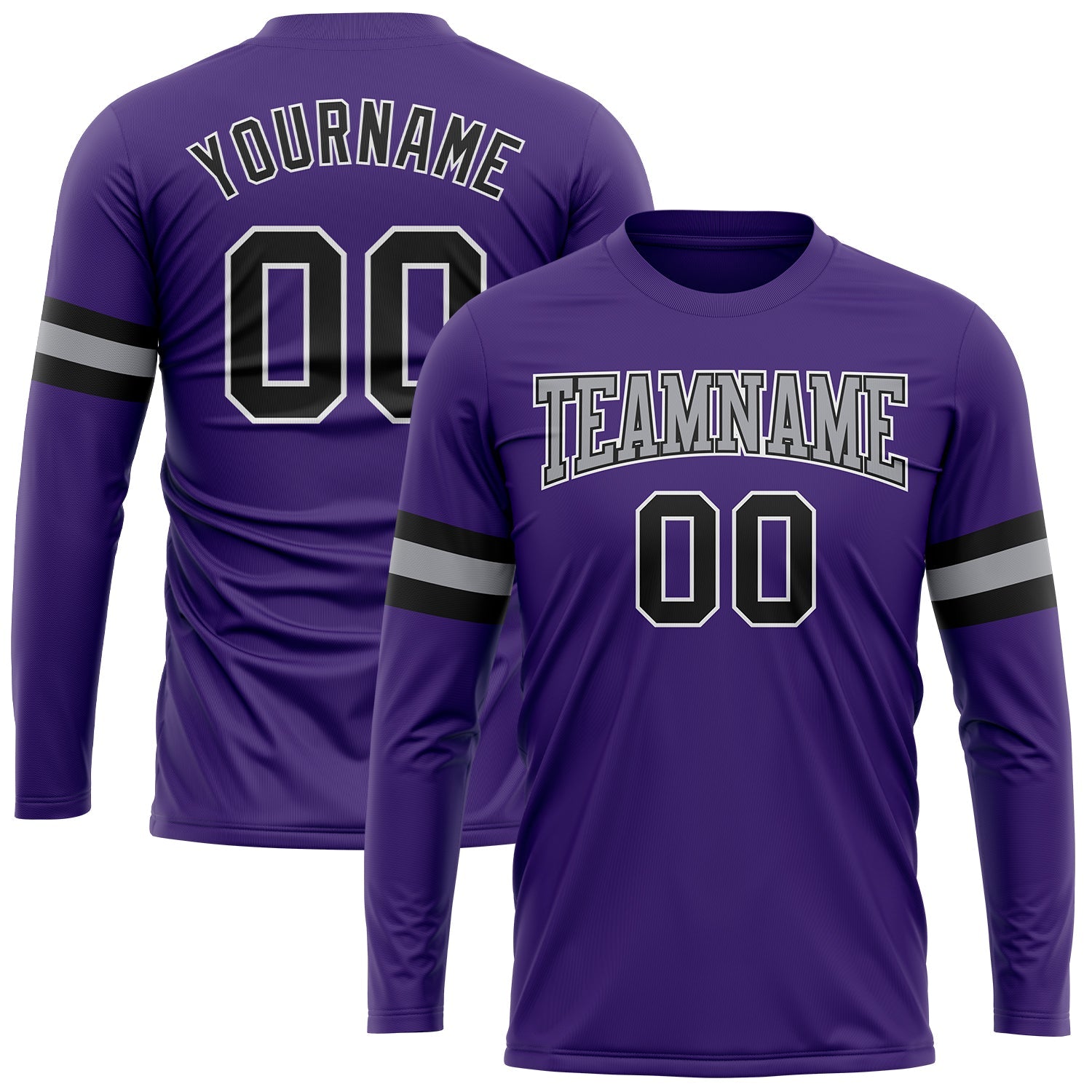 Custom Purple Black-Gray Long Sleeve Performance T-Shirt - Main View