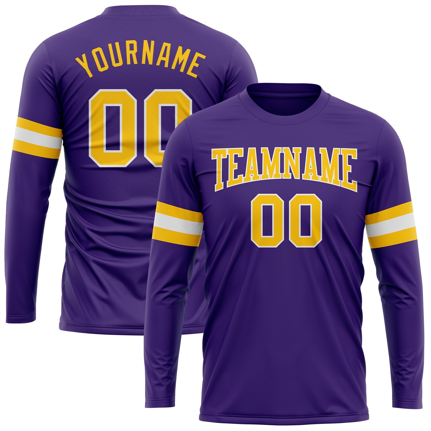 Custom Purple Gold-White Long Sleeve Performance T-Shirt - Main View