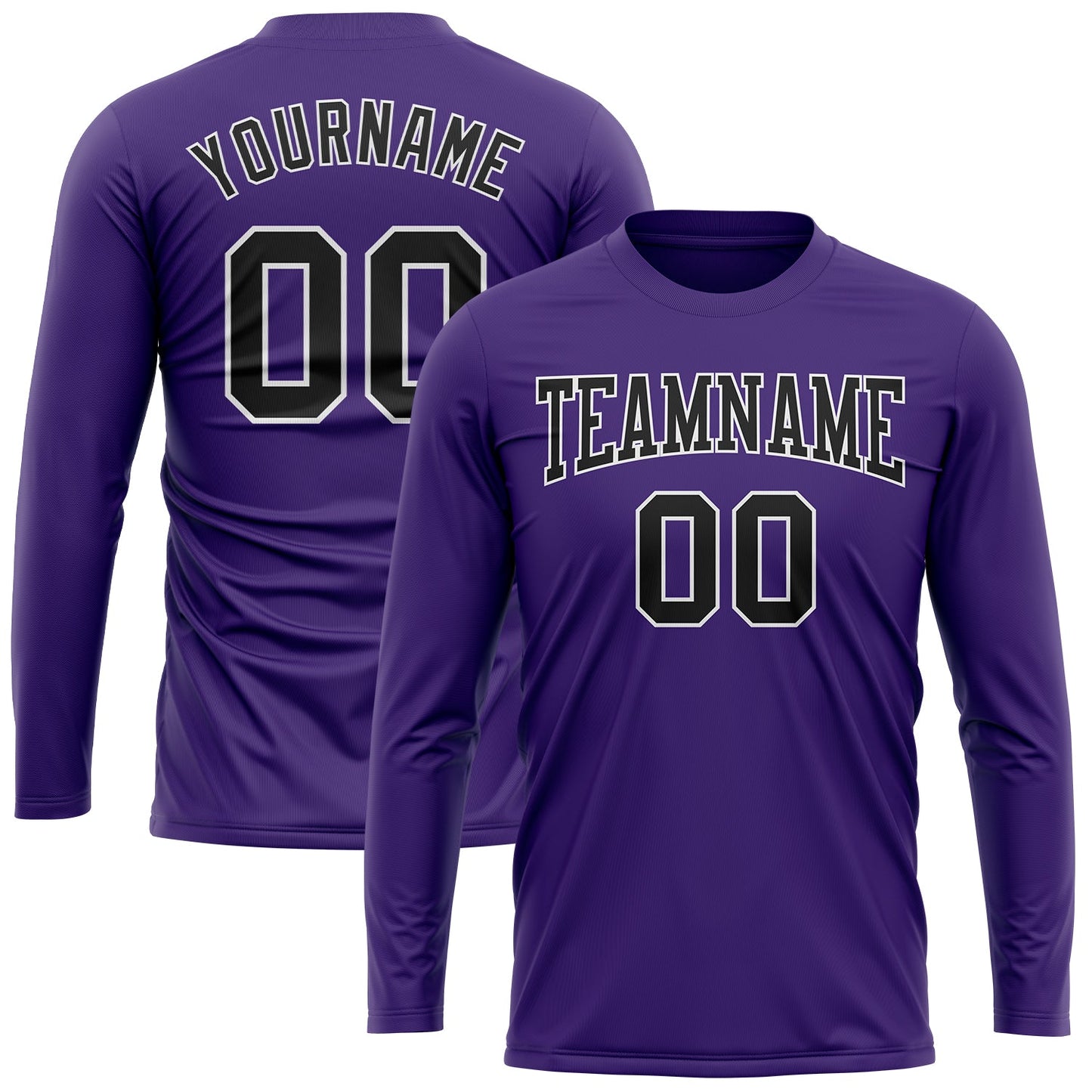 Custom Purple Black-White Long Sleeve Performance T-Shirt view 2