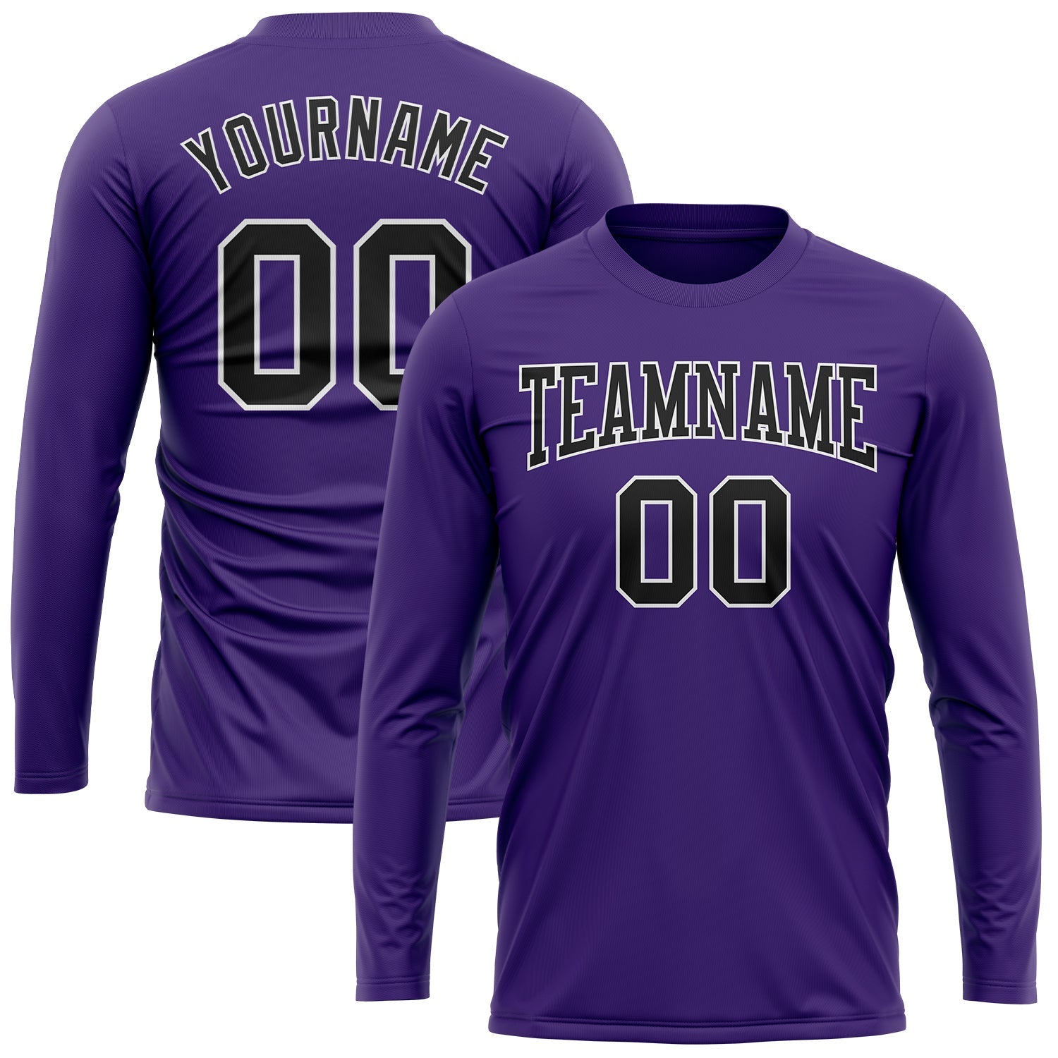 Custom Purple Black-White Long Sleeve Performance T-Shirt view 2