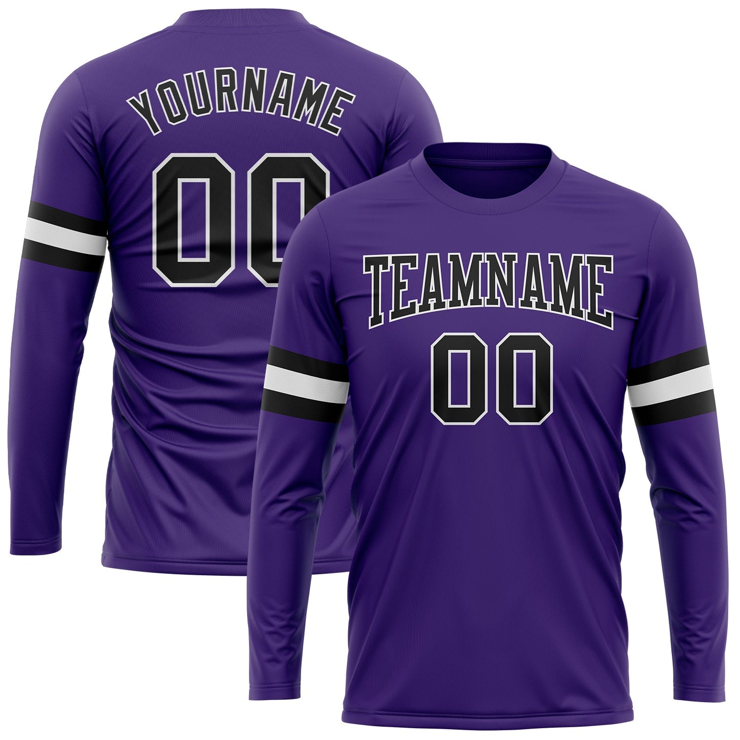 Custom Purple Black-White Long Sleeve Performance T-Shirt - Main View